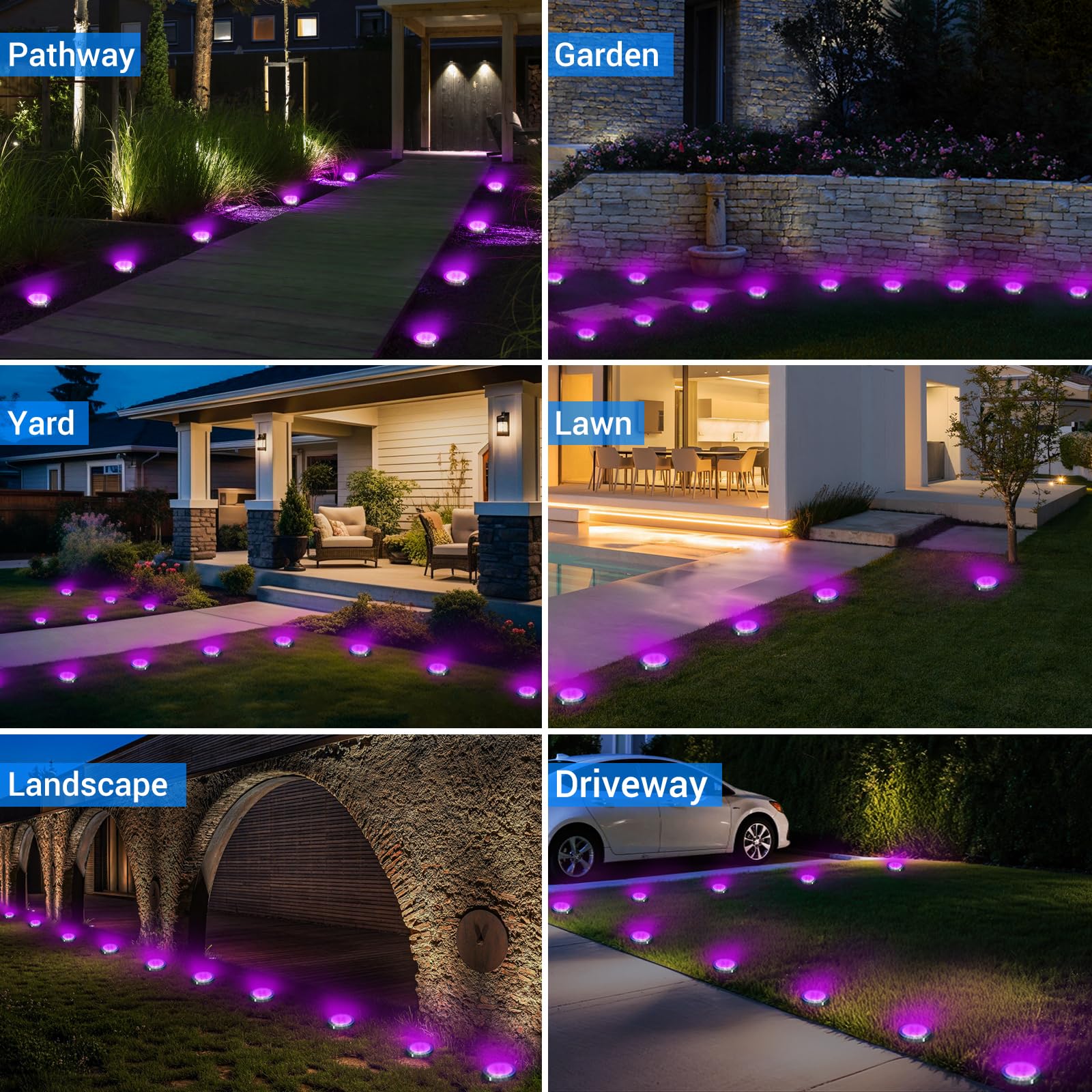 Peasur Solar Ground Lights Outdoor  12 Pack Flat Solar Powered Disc Lights  Ip68 Waterproof  Anti-Rust  Landscape Lighting For Pathway Garden Yard Lawn Walkway Landscape Driveway  Purple