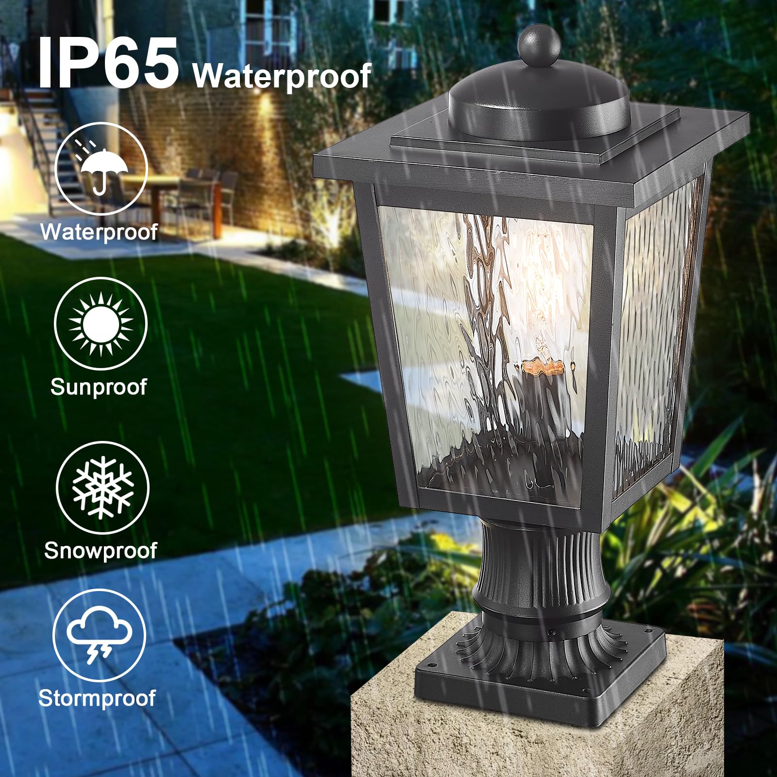 Luminzone Outdoor Post Lights Lamp Post Light Fixture Posts Outdoor Lighting Outside Lighting With Water Ripple Glass Aluminum B