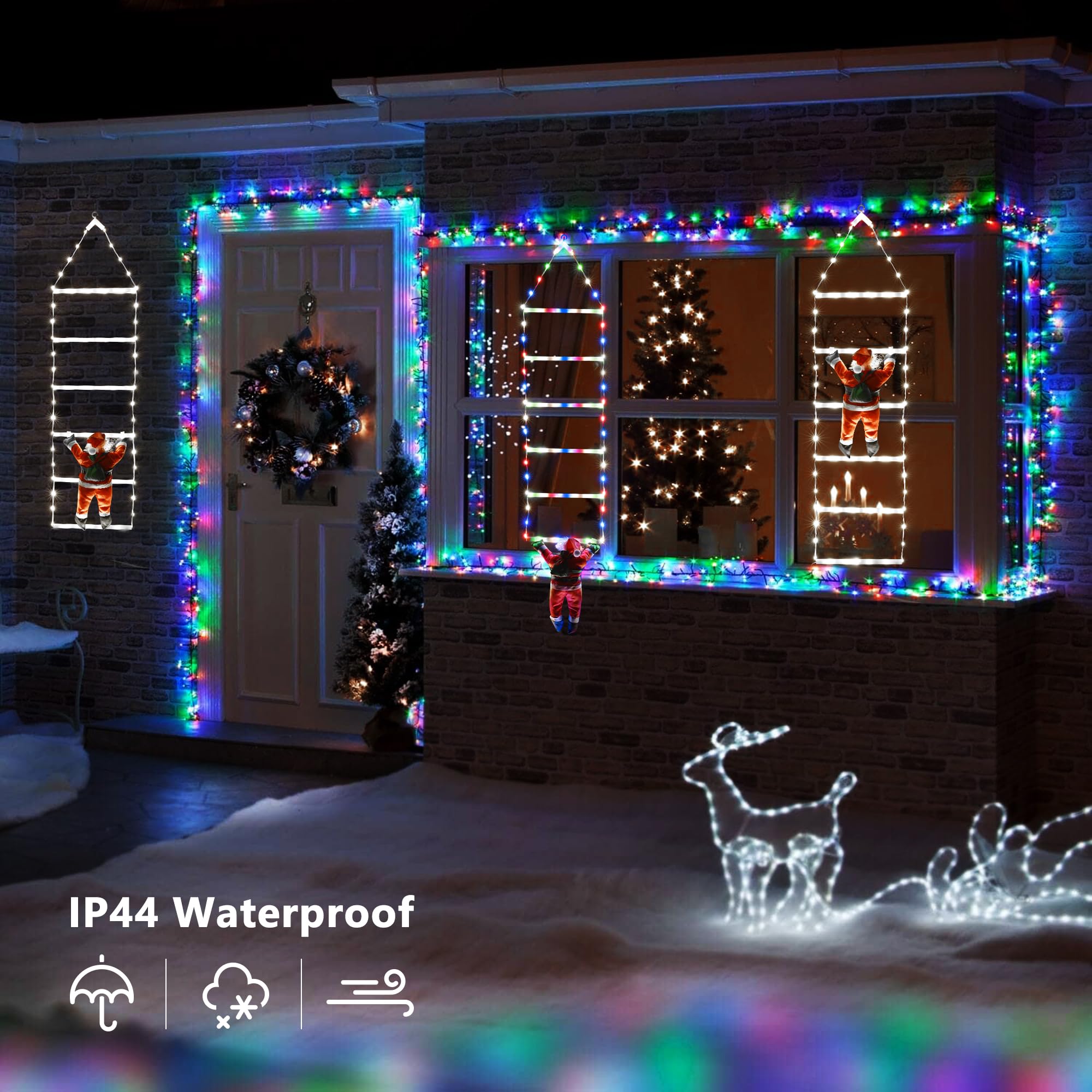 Toodour Led Christmas Light - 2.5Ft Christmas Decorative Ladder Lights With Santa Claus, Christmas Decorations Lights For Indoor Outdoor, Window, Garden, Home, Wall, Xmas Tree Decor - Cool White