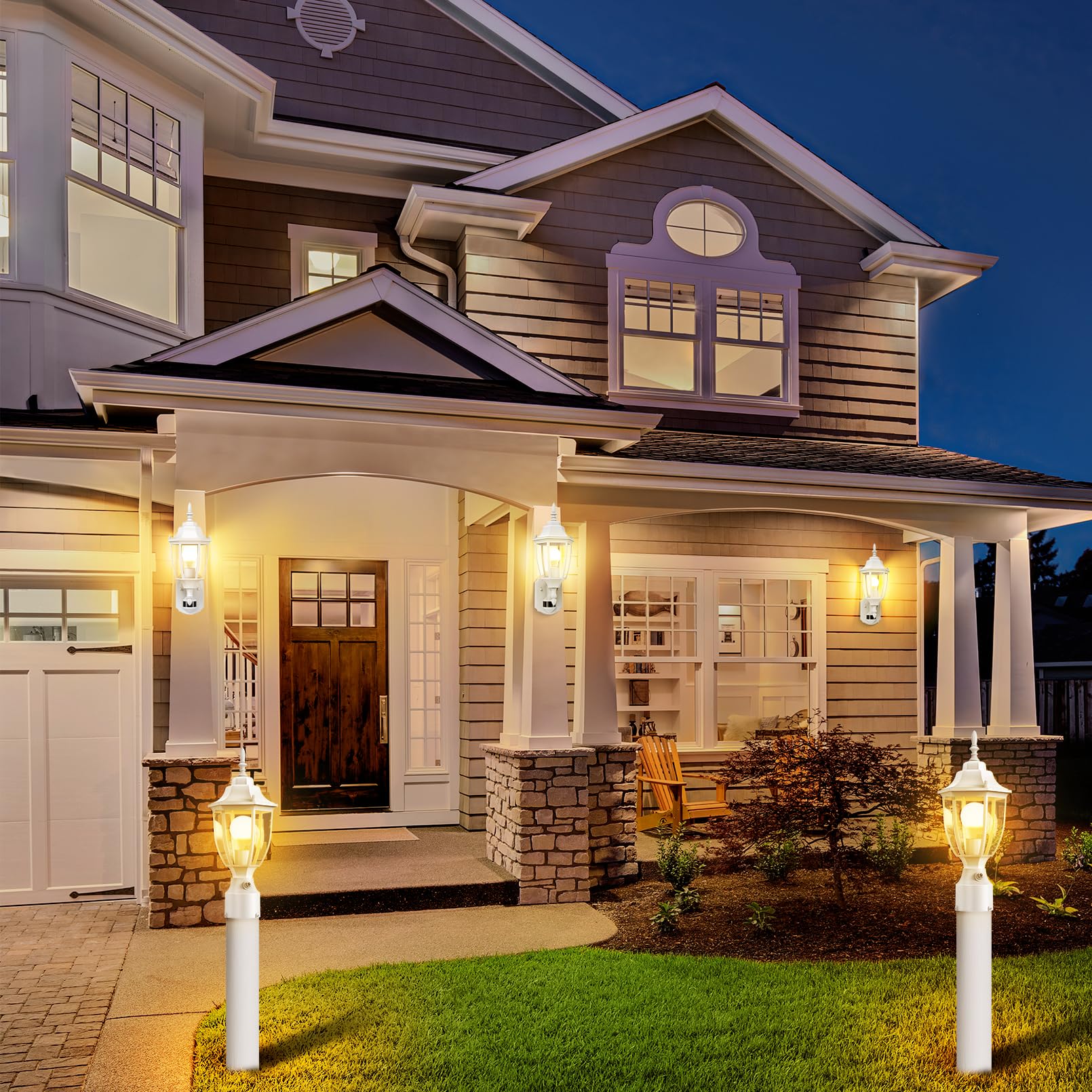 Lamomo Dusk to Dawn Outdoor Post Light, Waterproof Aluminum Lamp Fixture, White, 1-Pack for Yard, Patio, Garden