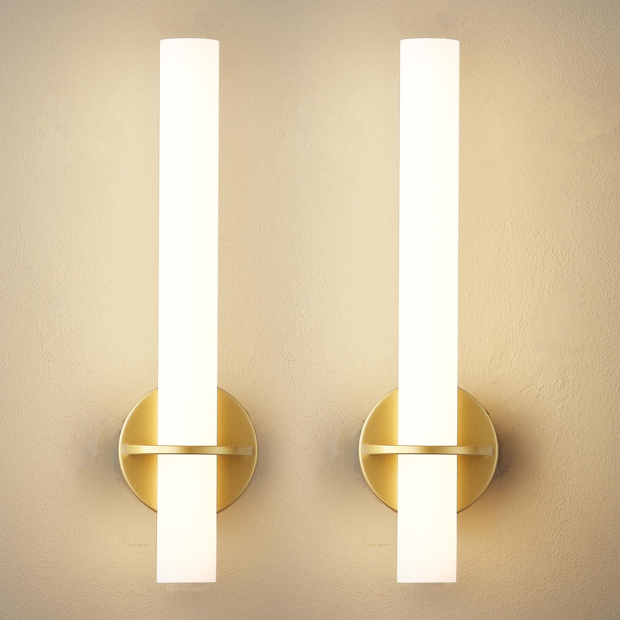 KARTOOSH Gold Wireless Wall Sconce Set of 2, Rechargeable, Dimmable, 18 Inch, 3000K-6000K, Model ZM331BGD46