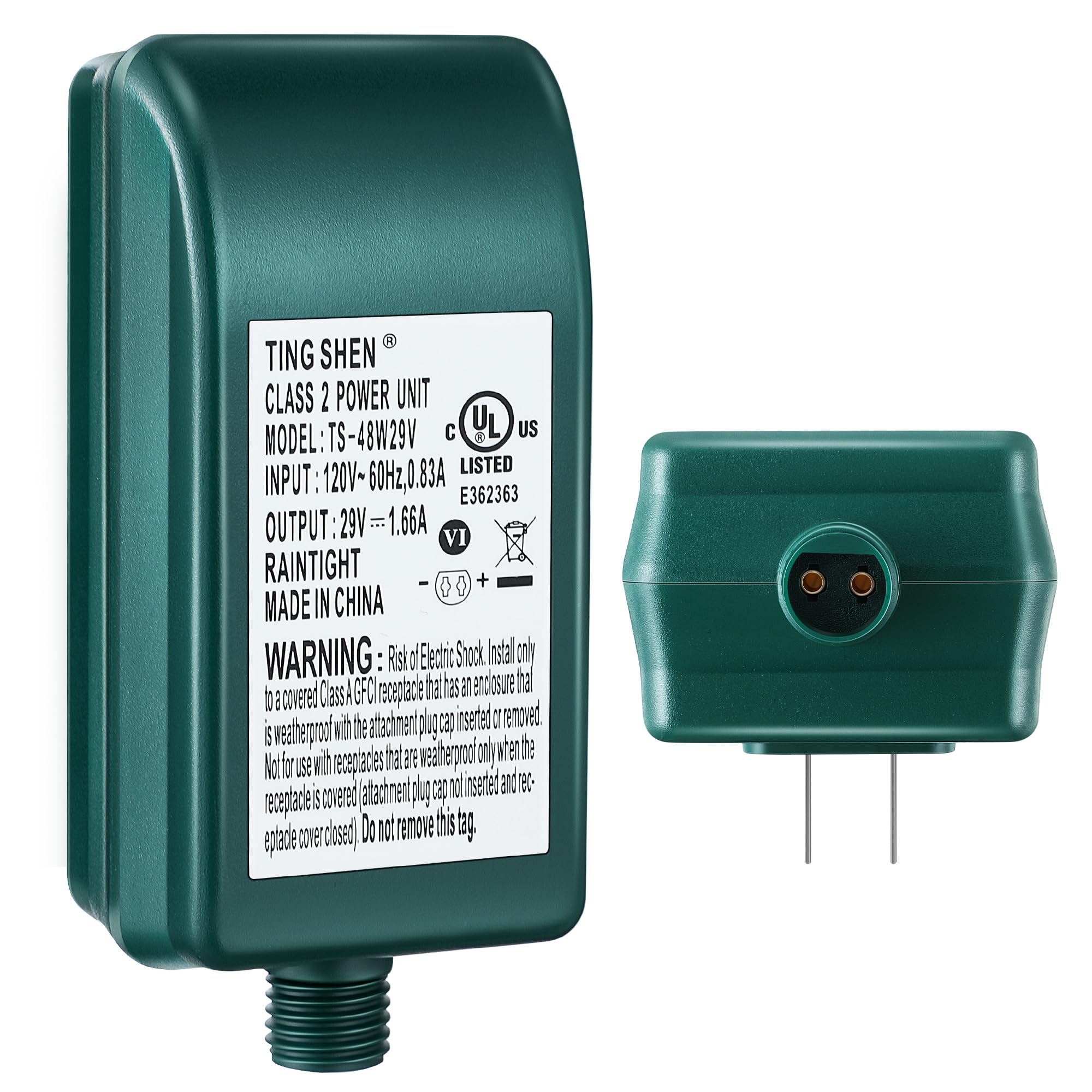 Enhon 29V LED Power Supply, UL Certified Class 2 Transformer, Green, Model TS-48W29V, Low Voltage US Plug Adapter for Lights
