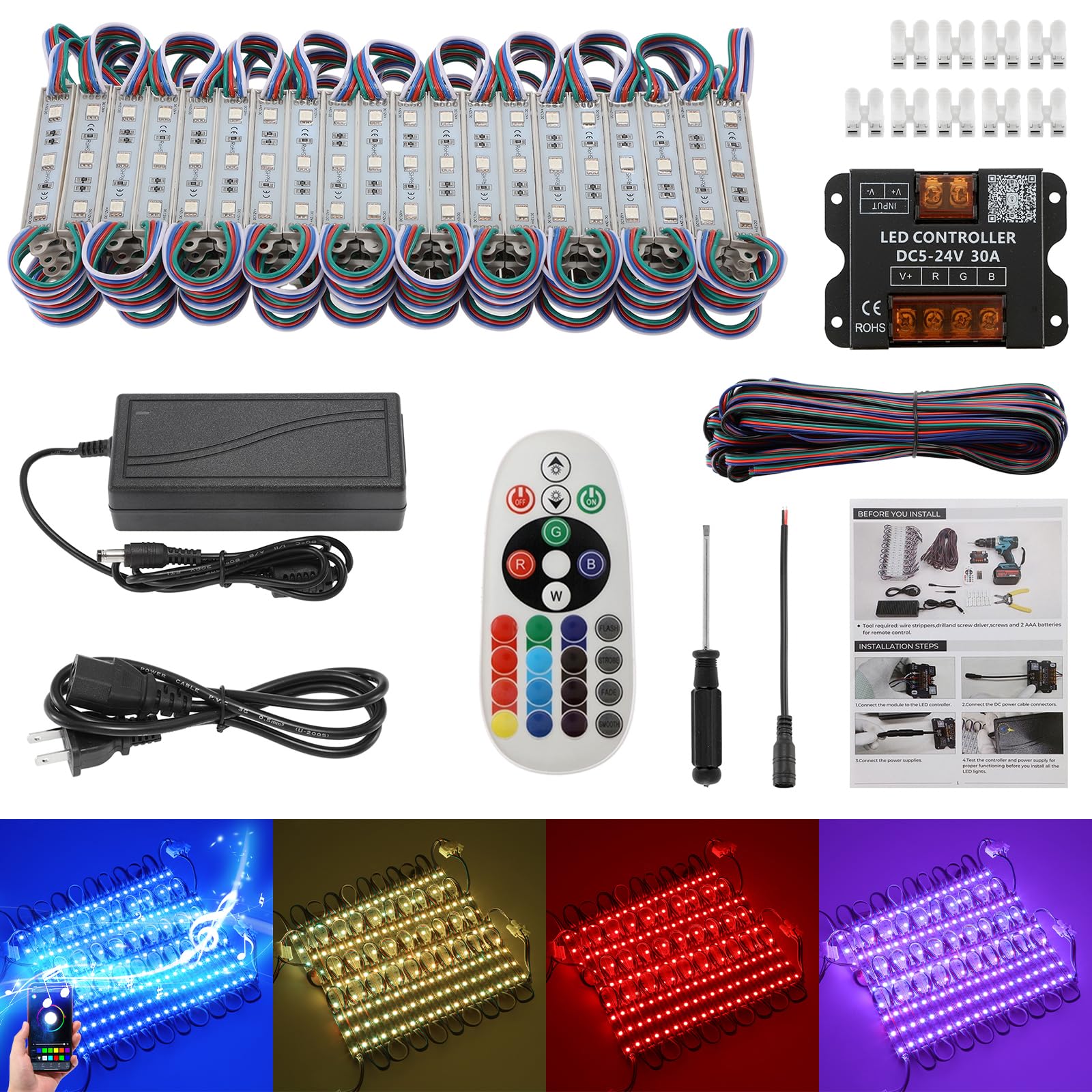 Dyna-Living 40Ft Rgb Led Lights With Bluetooth & Ir Remote, Waterproof, Music Sync - Multicolor