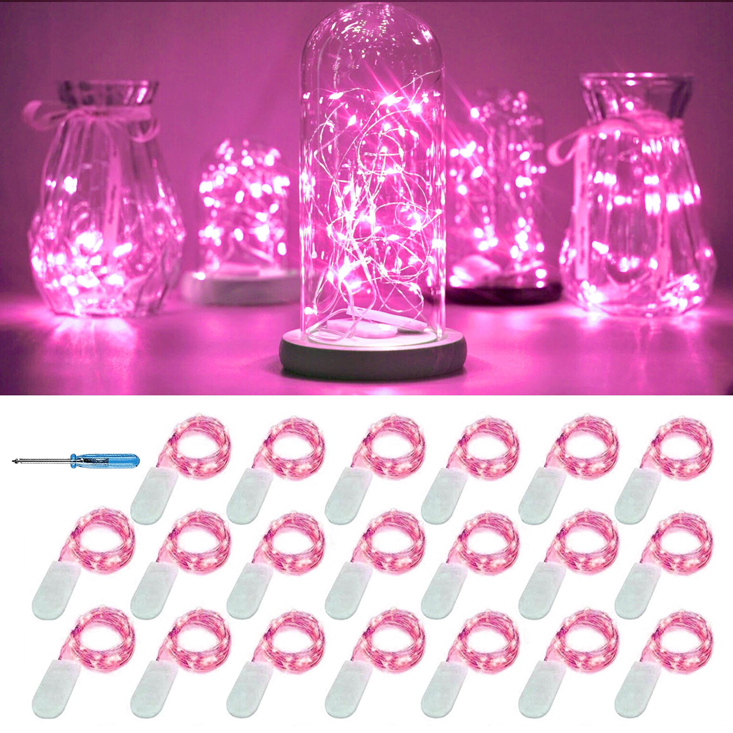 Felishine 20 Packs Pink Fairy String Lights, 6.6Ft Battery Operated Copper Wire For Party & Wedding