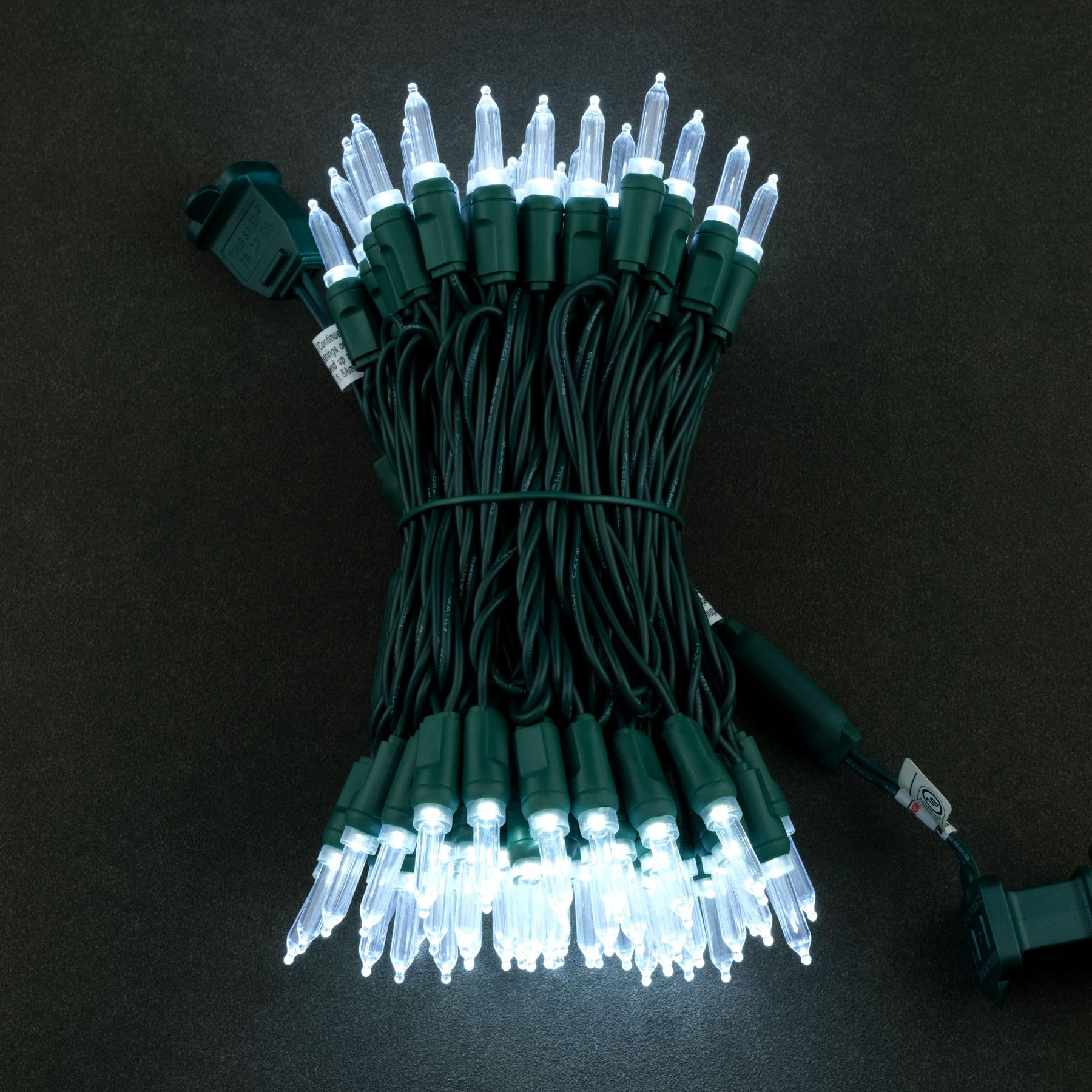 YULETIME 100 Cool White T5 LED Christmas Lights, 33 ft, Waterproof Green Wire, UL Certified, Model YX-T5-100-3