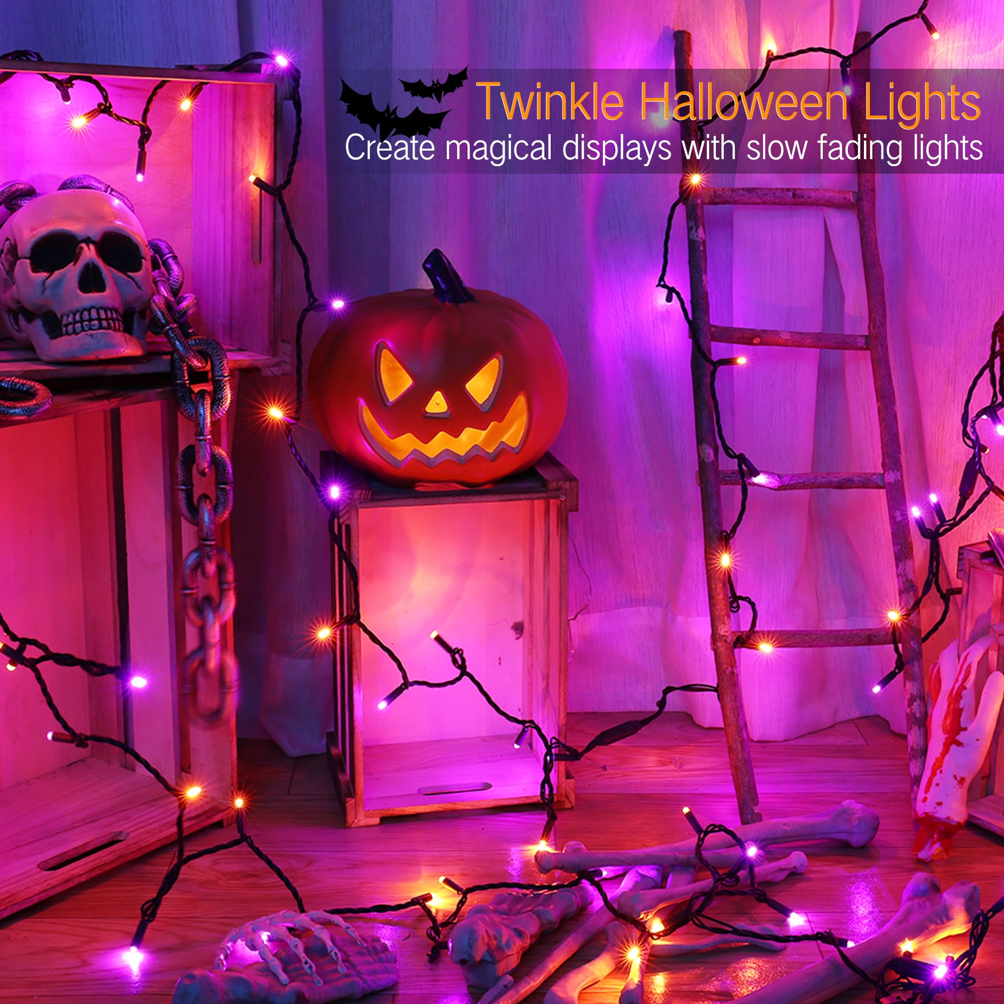 Brizled Halloween String Lights, 33Ft 100 Led Purple & Orange Halloween Lights 5Mm Wide Angle Gentle Twinkle Halloween Lights, 120V Ul Certified Connectable Orange Light For Halloween Tree Party Decor
