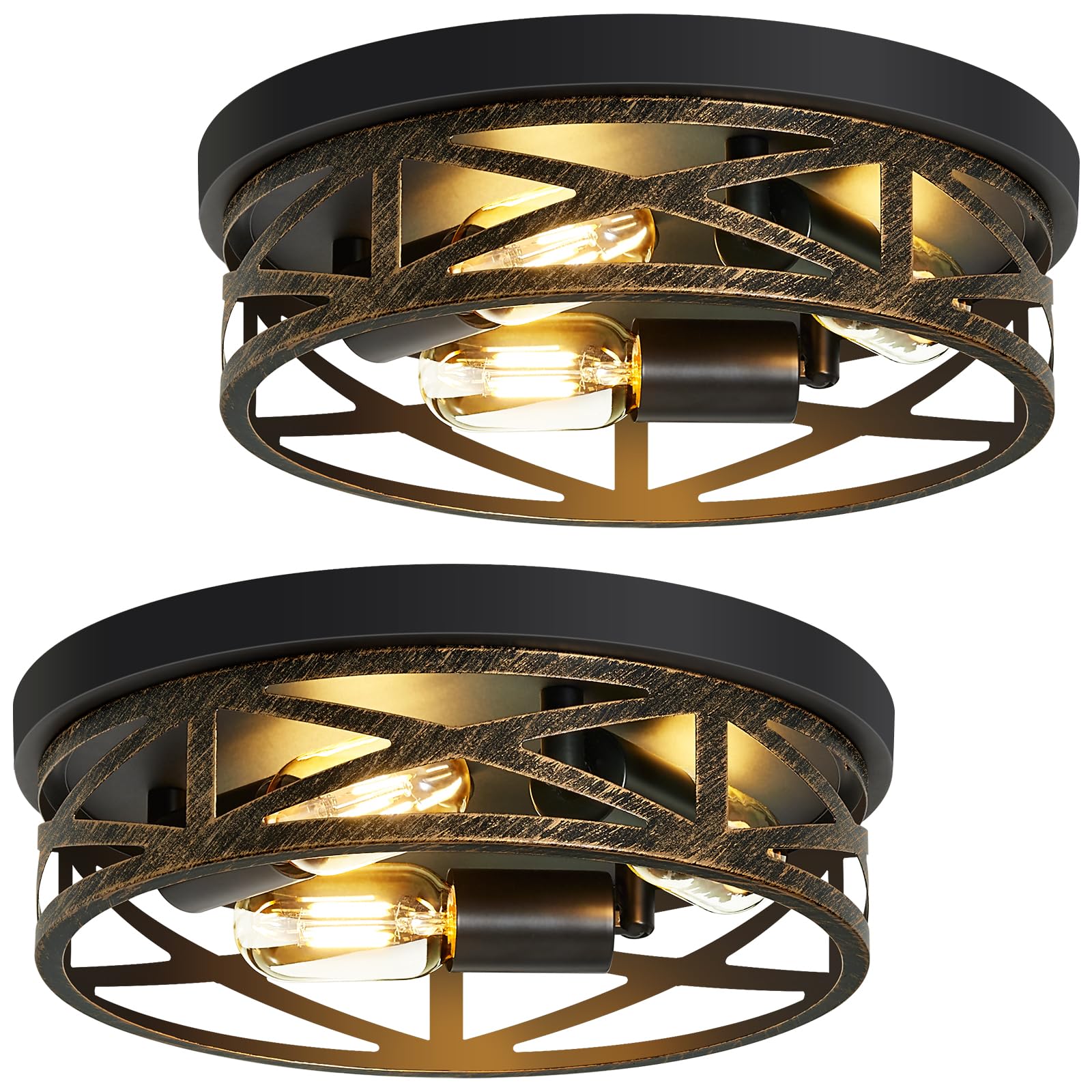 ZHU YAN 2 Pack Flush Mount Ceiling Light,3-Light Vintage Farmhouse Ceiling Light Fixture,Kitchen Lighting Fixtures Ceiling,Light