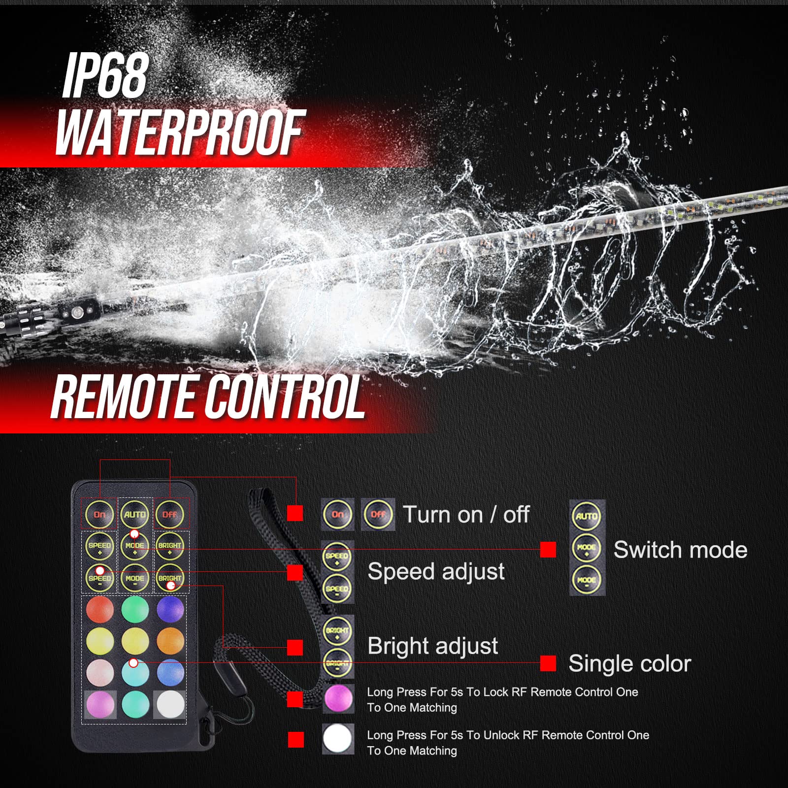 Yiswhis 4FT Spiral Boat Stern Light with Remote Control, White Navigation Light for Fishing Boats and Yachts