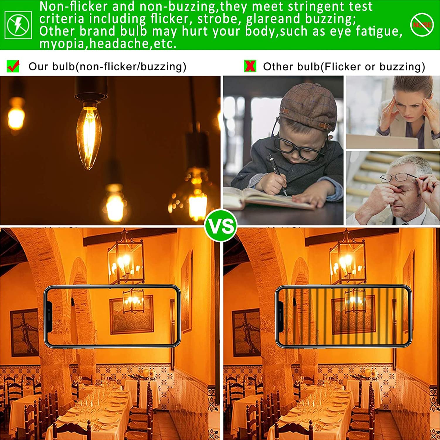 Tiqian 10-Pack E12 Base 60W B10 Ctc Incandescent Clear Dimmable Light Bulbs Long-Lasting, Energy-Efficient, Transparent Candle L