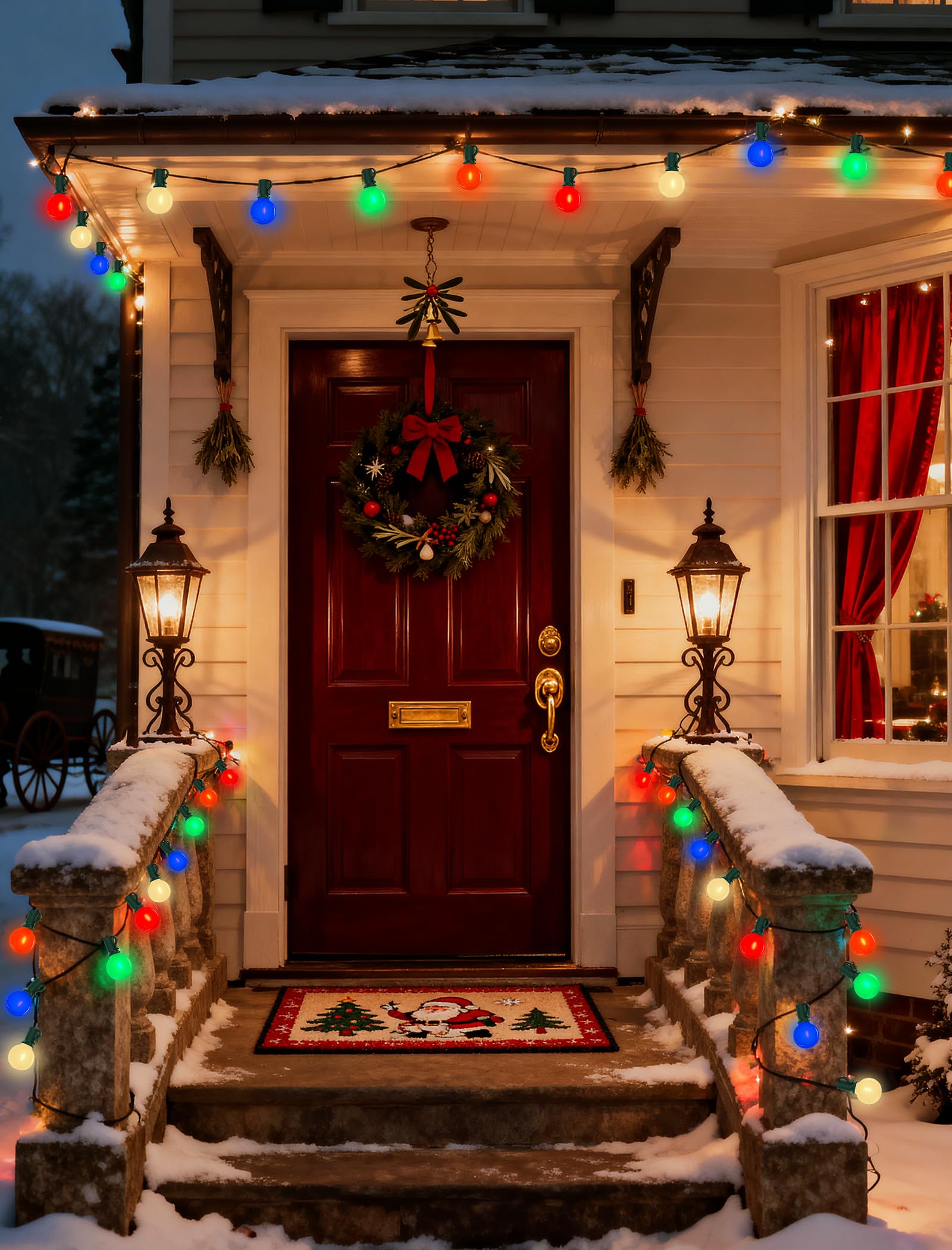25Ft Led Christmas Outdoor String Lights  G40 Globe Edison Lights With 27 0.6W Baked Multicolor Bulbs  Vintage Ceramic Lights For Holiday Party Backyard Wedding Garden Patio Porch Decor  Green Wire