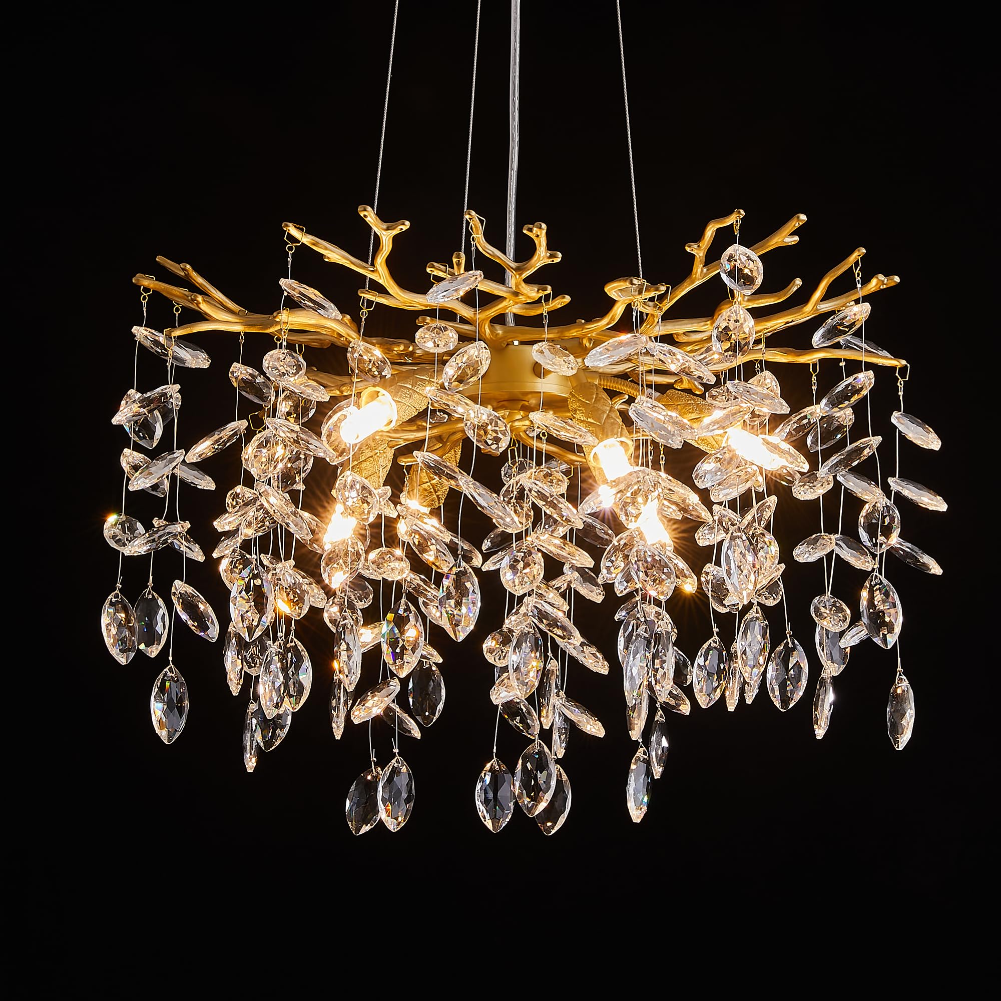 Witkey Modern 6-Light Crystal Chandelier, 18" Gold Pendant Lighting for Dining Room, Kitchen, Bedroom, Living Room, Model CHL-2301-D460