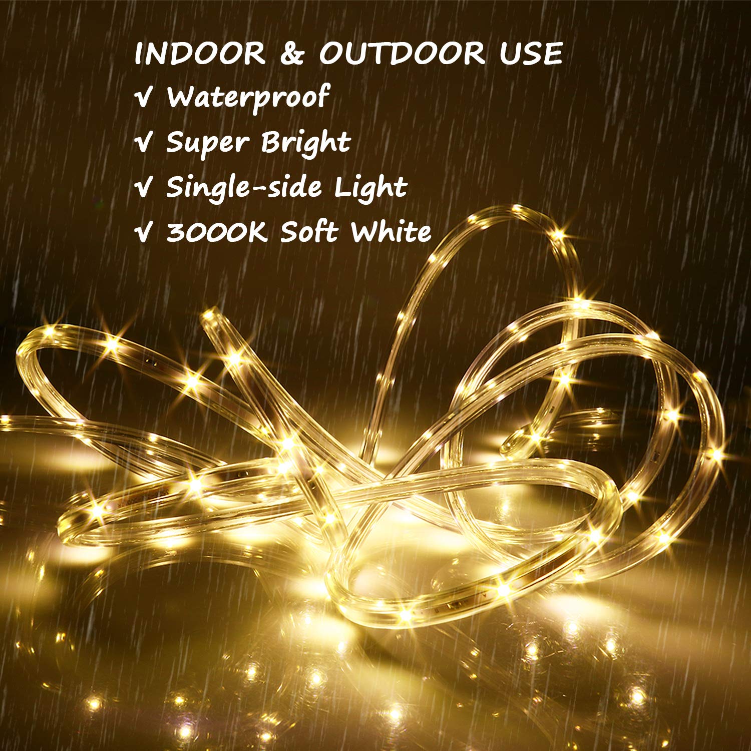 Areful LED Rope Lights, Waterproof 16.4ft Strip Light, 3000K Soft White, Flexible Indoor Outdoor Lighting
