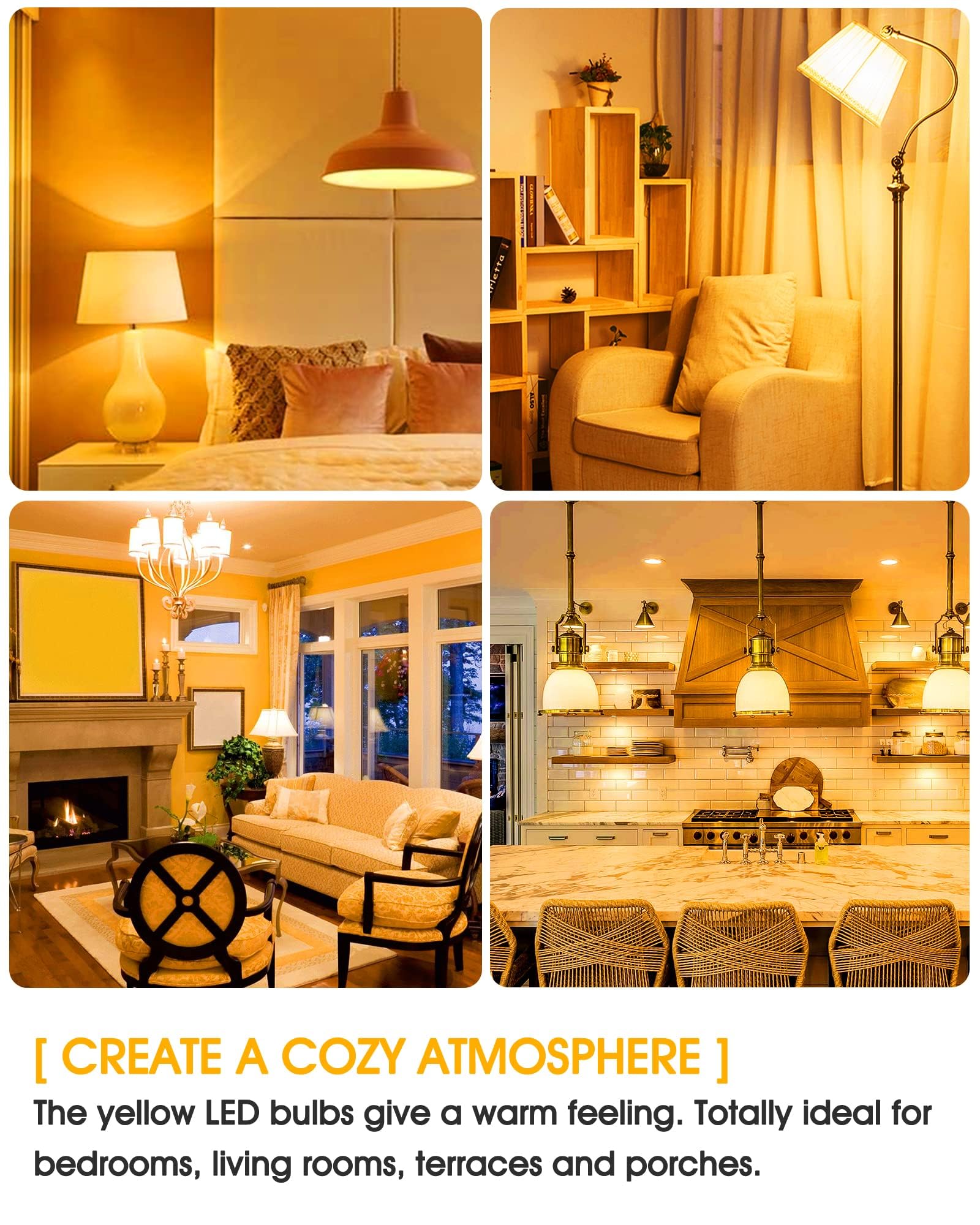 Yellow Bug Light Bulbs Outdoor, 150W Equivalent A19 Yellow Bug Lights For Outside, 13W High Brightness 1800K For Porch Lights, N