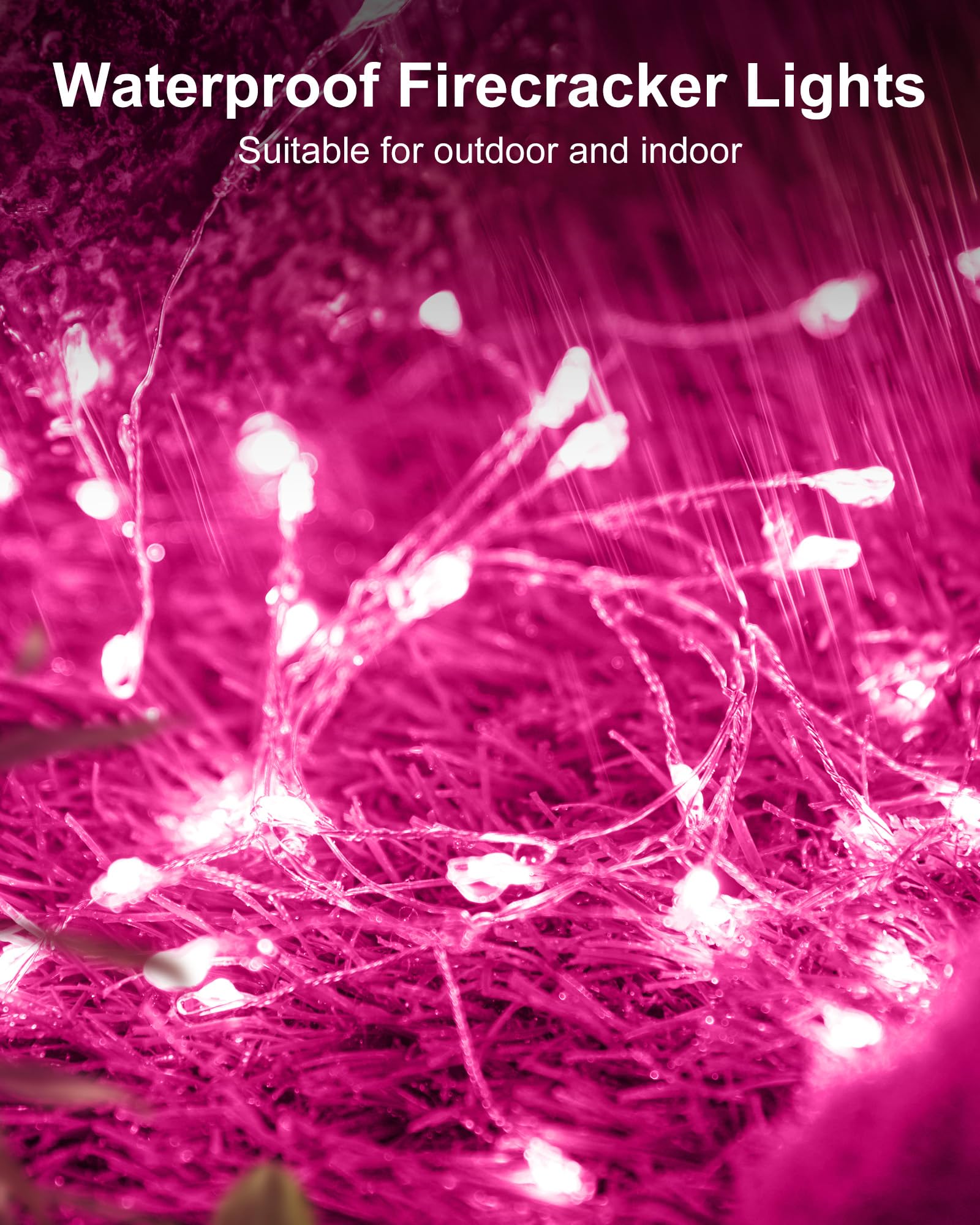 2 Pack Fairy Lights Battery Operated, Twinkle String Lights Waterproof Silver Wire 5 Feet 60 Led Firecracker Starry Lights For Diy Wreath Home Wedding Party Bedroom Mason Jar Holiday Christmas, Pink