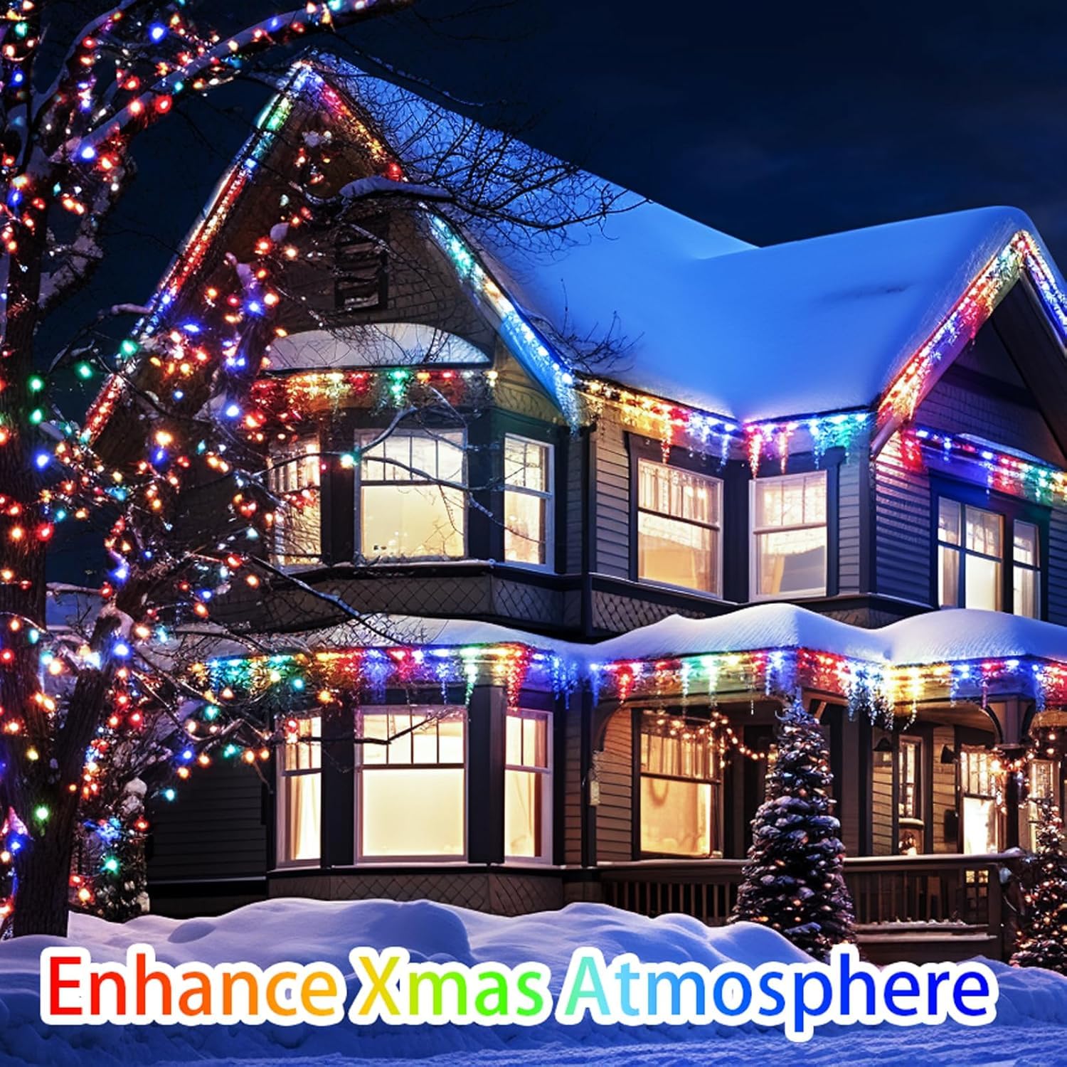 200 Ft 500 Led Christmas Lights Outdoor Fairy Lights Plug In Extra Long String Lights Clear Wire Waterproof 8 Modes Timer For Outside House Tree Garden Yard Wedding Party Decorations-Multicolored