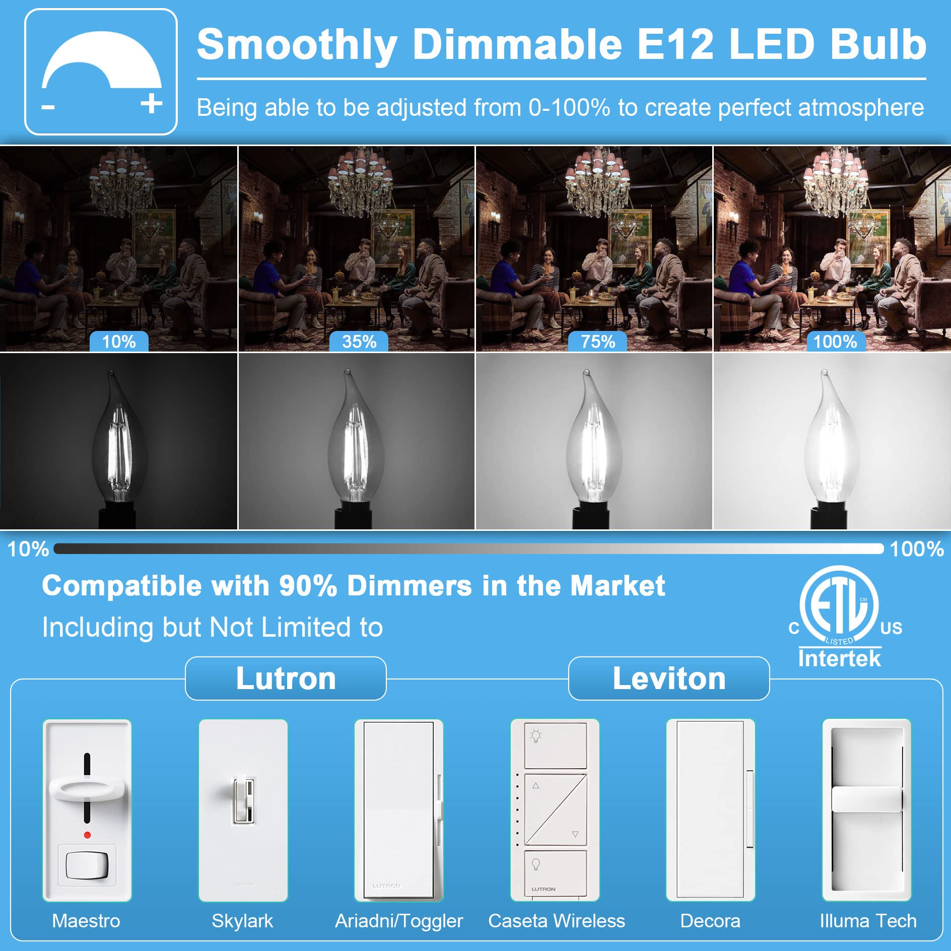 Golspark 10 Pack E12 Candelabra Led Light Bulb 60 Watt Equivalent, 5000K Daylight Tybe B 4W E12 Chandelier Led Light Bulbs, E12