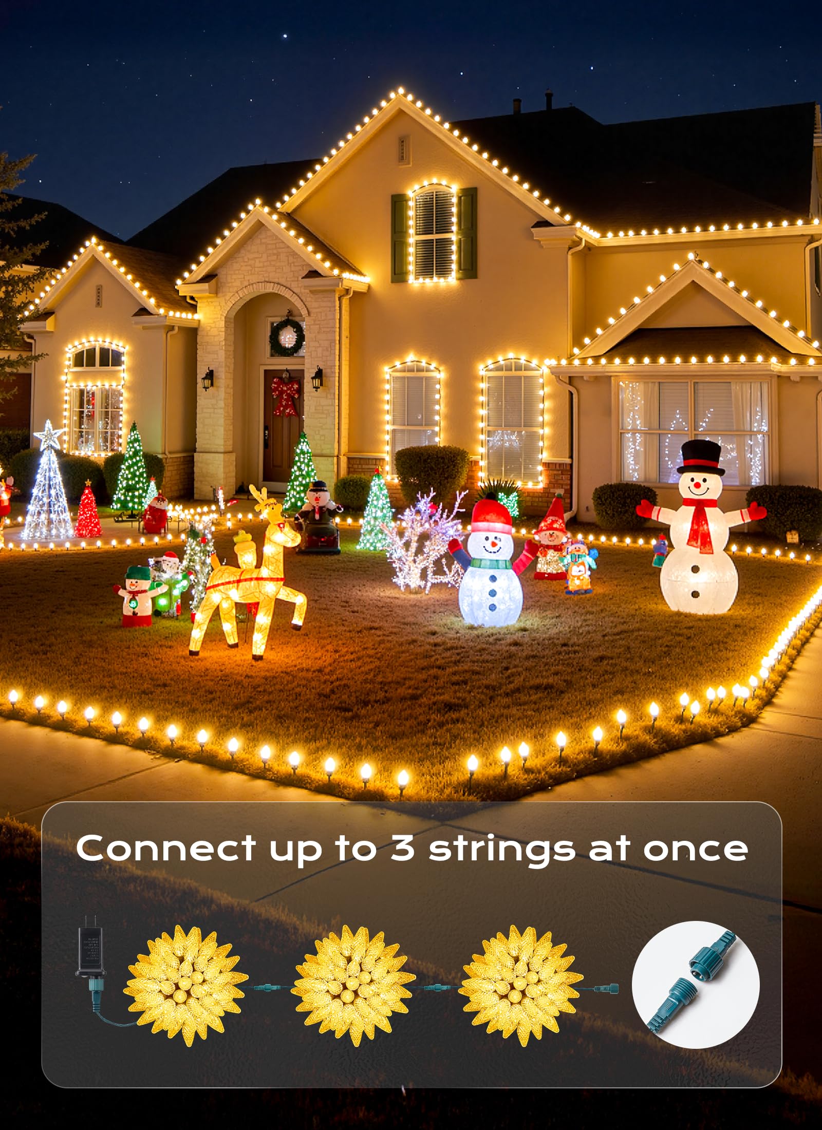 C9 Christmas Lights Outdoor  72 Ft 110 Led C9 String Lights  8 Modes & Timer Connectable Waterproof For Christmas Tree Light Indoor Outdoor Roofline Patio Outside Garden Yard Xmas Decor  Warm White