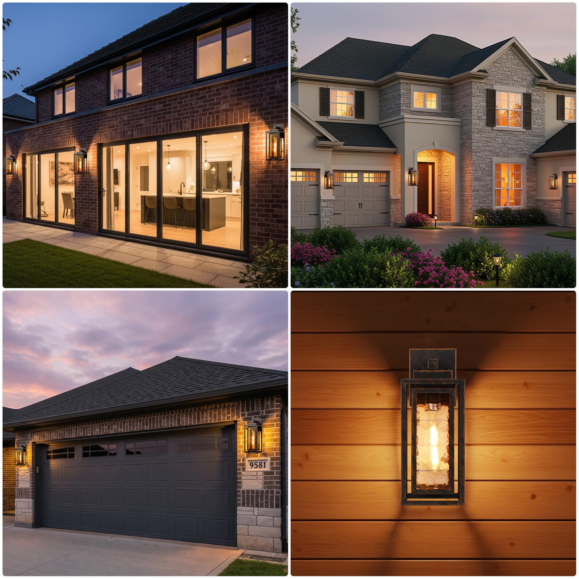 Water Ripple Exterior Porch Light Fixture  2 Pack Outdoor Wall Lantern Black Gold  Wall Mount Lamp  Waterproof Exterior Lighting Fixtures  Outside Garage Sconce Lighting  For Doorway Outdoor Indoor