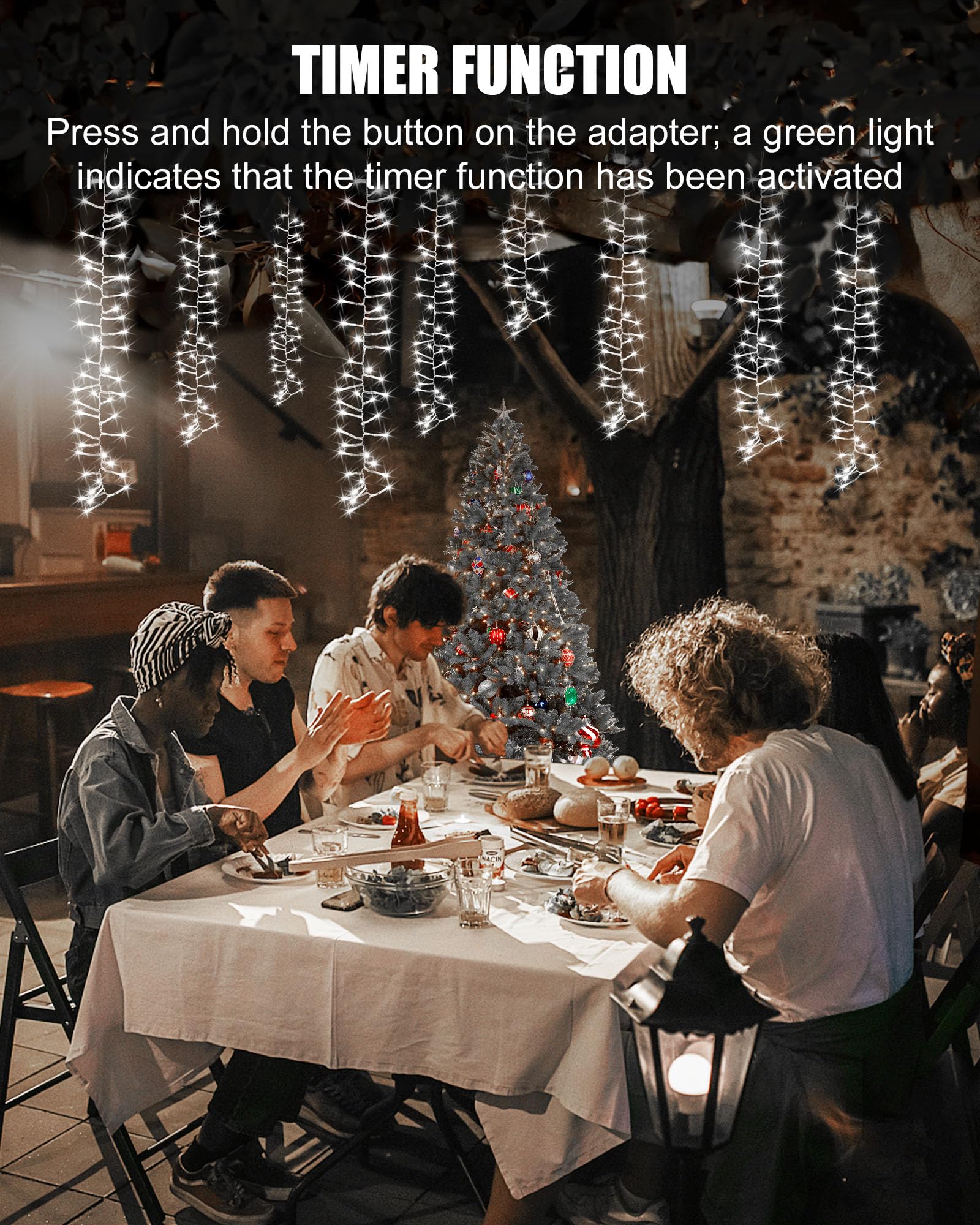 Brightown Cluster Icicle Lights - 20Ft 1125 Led Outdoor Christmas Lights With Timer Function, Pure White