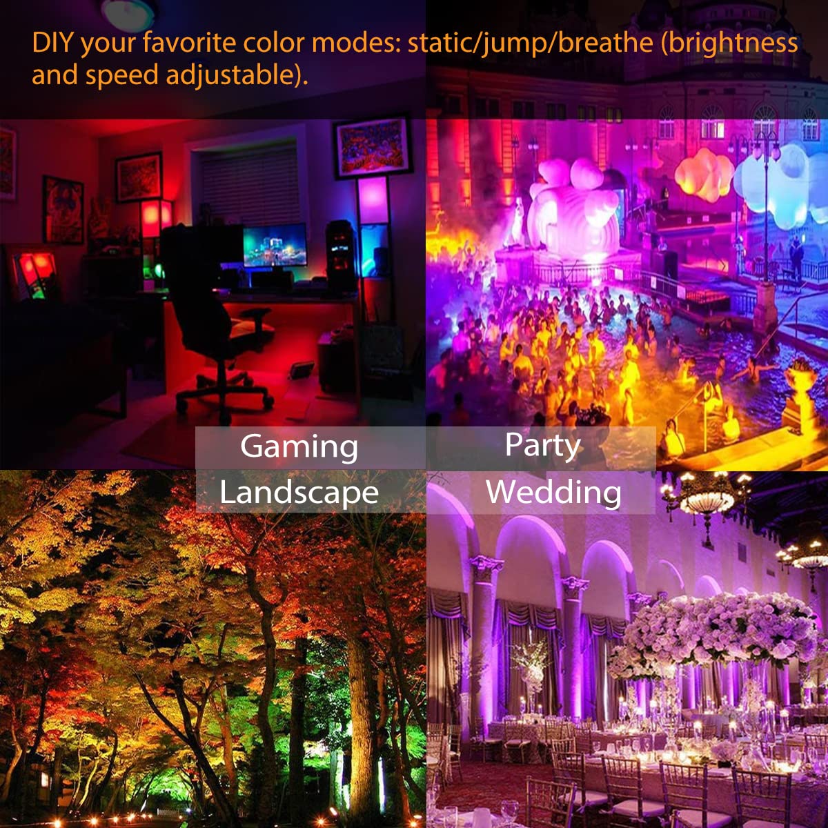 Lolpetik Rgb Led Flood Light 300W Equivalent, Ip66 Waterproof, App Control, 4 Pack Uplights