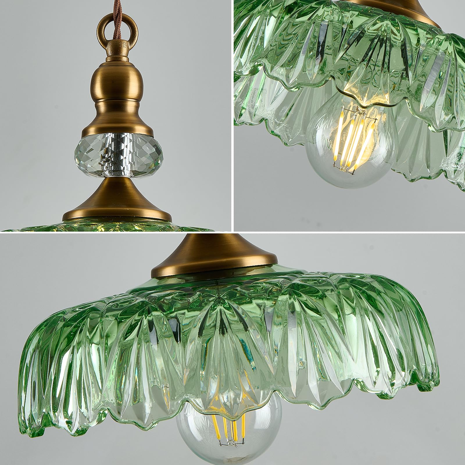 CVKASH Vintage Glass Pendant Light Fixture - Green Adjustable Chandelier for Dining Room, Living Room, Bedroom, Kitchen - Model W-2224