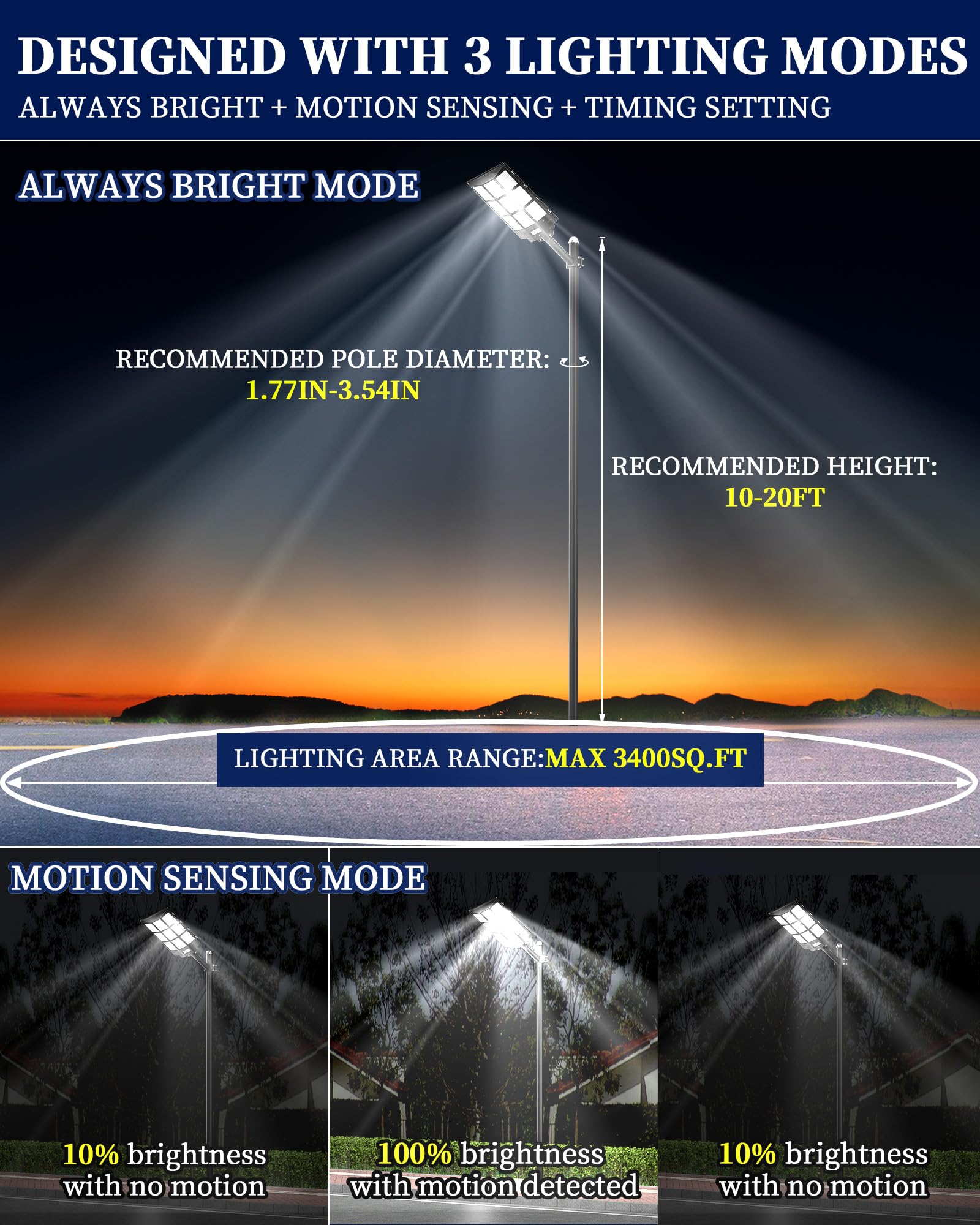 Gefolly SL-4500W Solar Street Light - 450000LM, IP67, 3000K/4000K/6500K, Black, Outdoor Flood Lamp for Parking Lot,