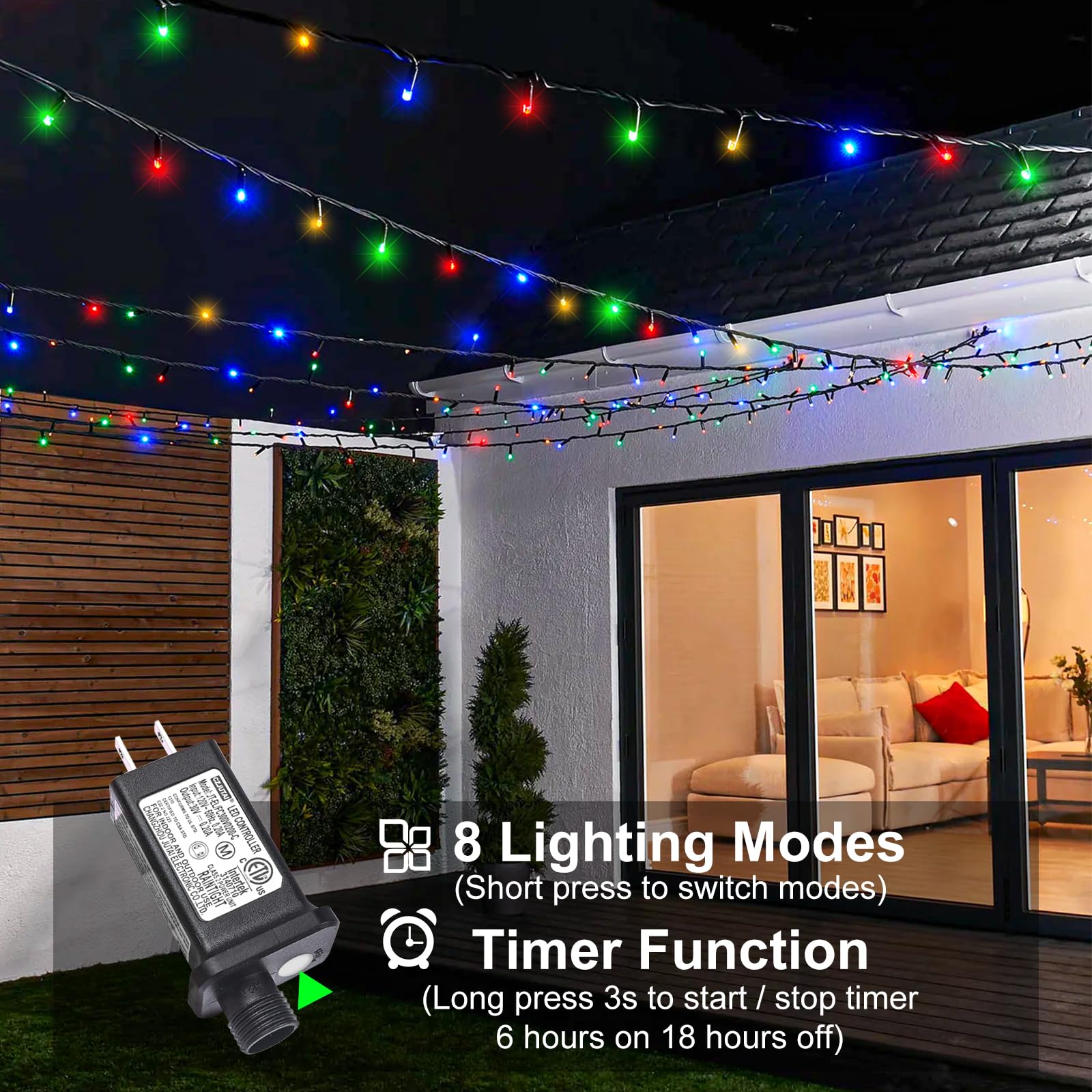 100Ft 300 Led Christmas Lights Outdoor, Connectable String Lights Green Wire With 8 Modes Waterproof, Plug In Twinkle Christmas
