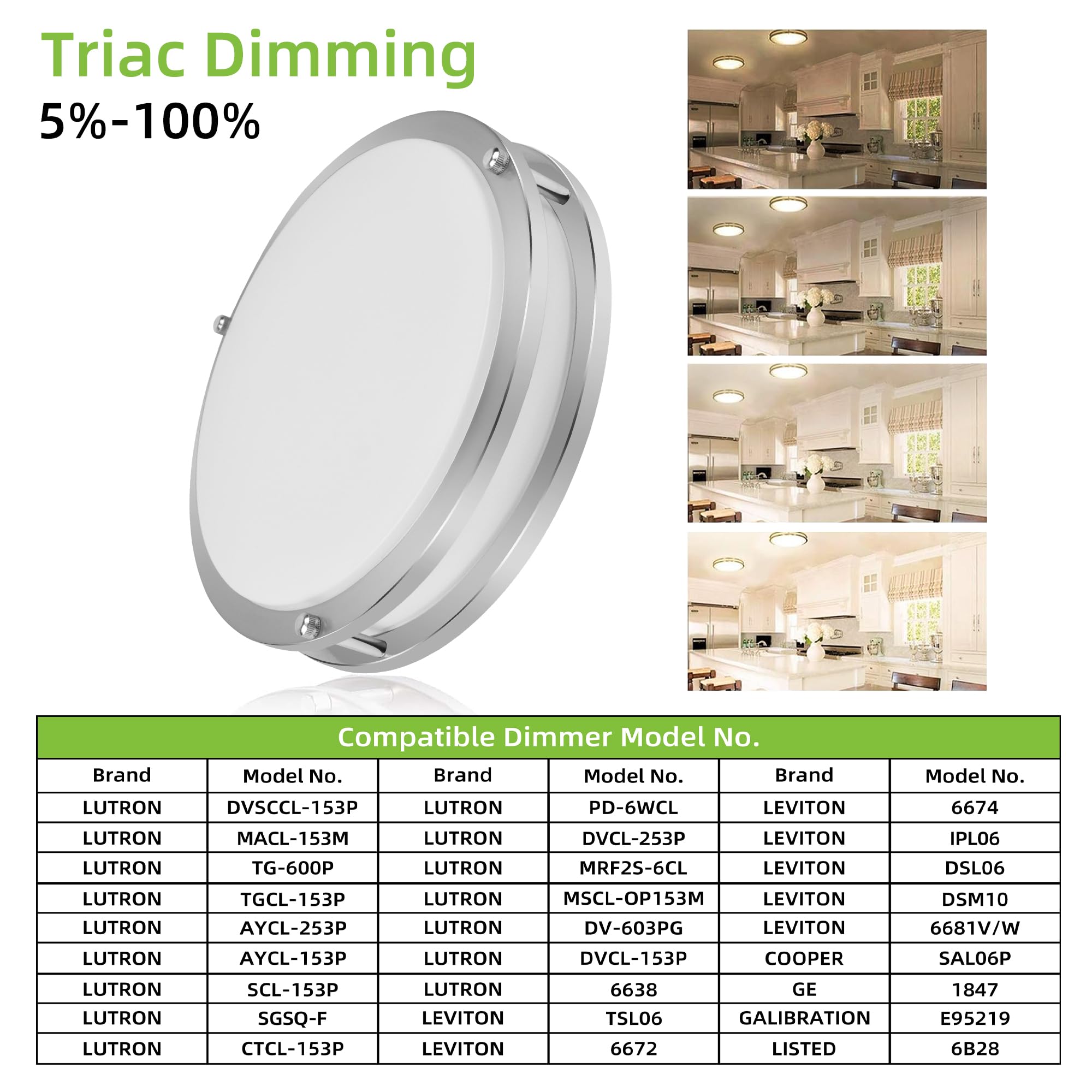 Hykolity 10 inch Flush Mount LED Ceiling Light, 17W 1100lm, Adjustable 2700K-5000K, Brushed Nickel, Model C10BNB-