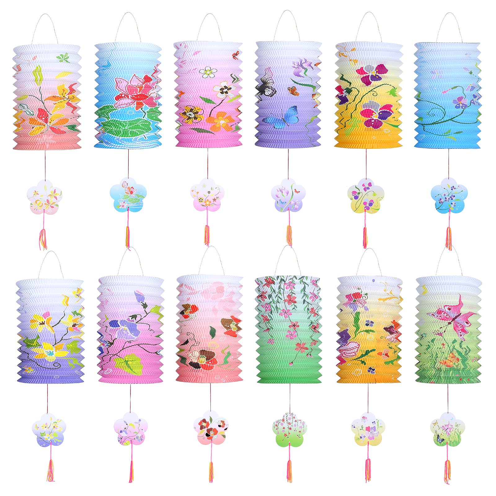 LIHAO 12pcs Multicolor Chinese Paper Lanterns, Hanging Flower Lanterns for Home Party, Model LHA4246