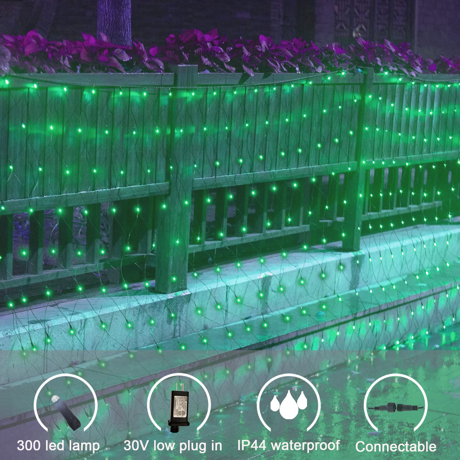300Led Green Net Lights St Patrick'S Day Decorations, 14.8Ftx5Ft 8 Modes Connectable Mesh Lights, Waterproof Fairy Outdoor Plug-