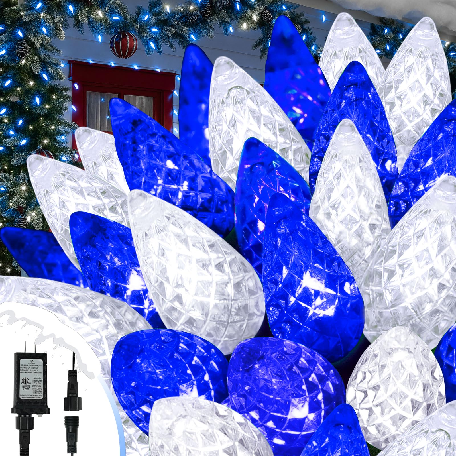 Upgraded 250 Led C6 Connectable Christmas String Lights Blue And White  82Ft Waterproof Christmas Twinkle Light Outdoor  Plug In Fairy Light Indoor With 13 Modes & Timer For Christmas Tree Decorations