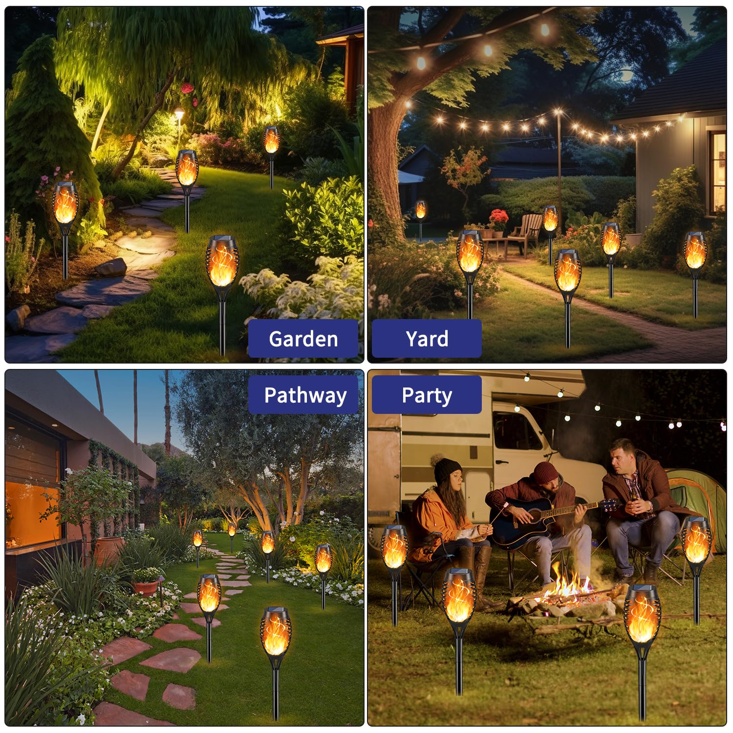 KYEKIO Solar Torch Lights - Outdoor Flickering Flame, Waterproof, 12Pack, Orange, Plastic