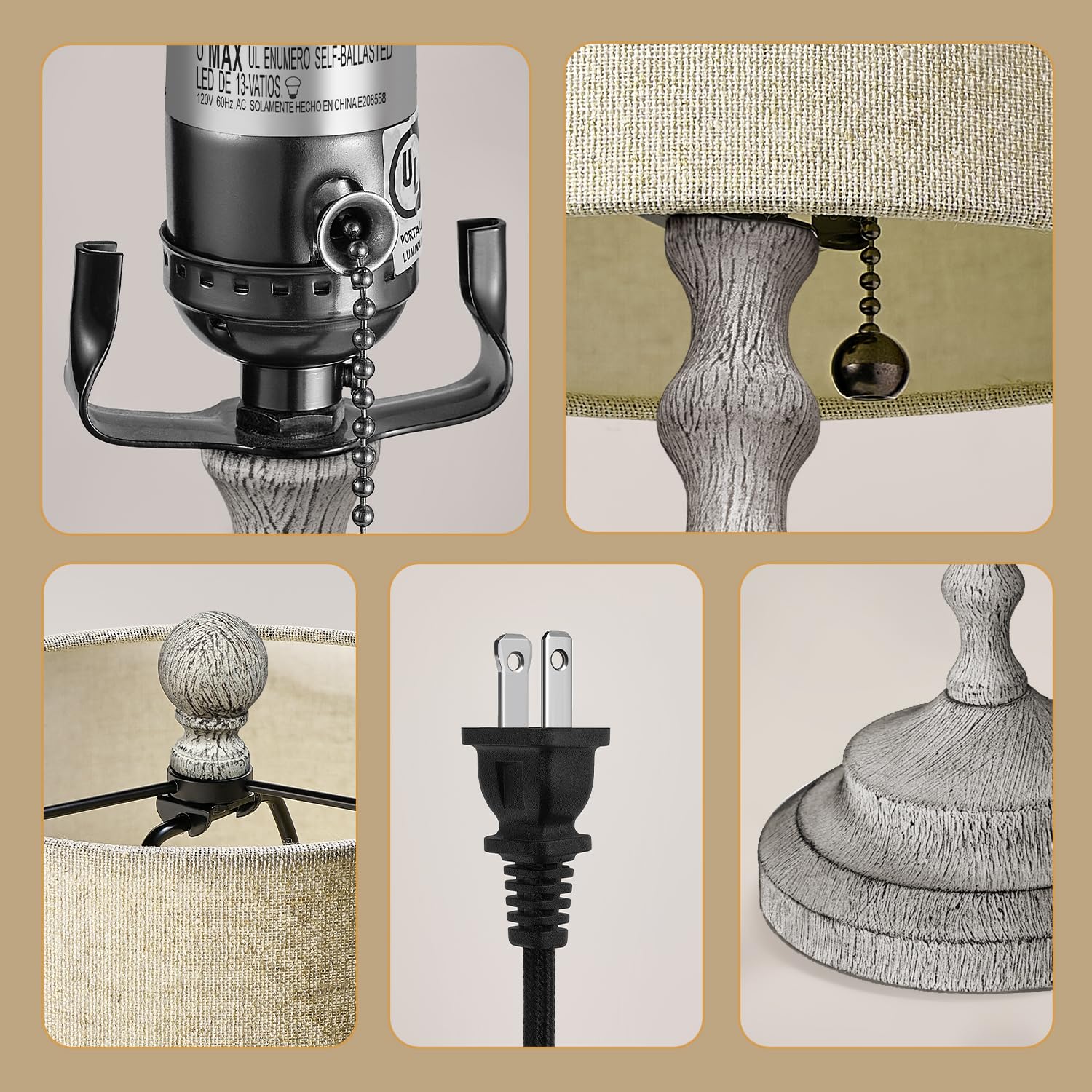 Lampworks Table Lamp Set of 2, 29.5'' Tall, Gray Linen Shade, Elegant Bedroom & Living Room Lighting, Model TLS1052