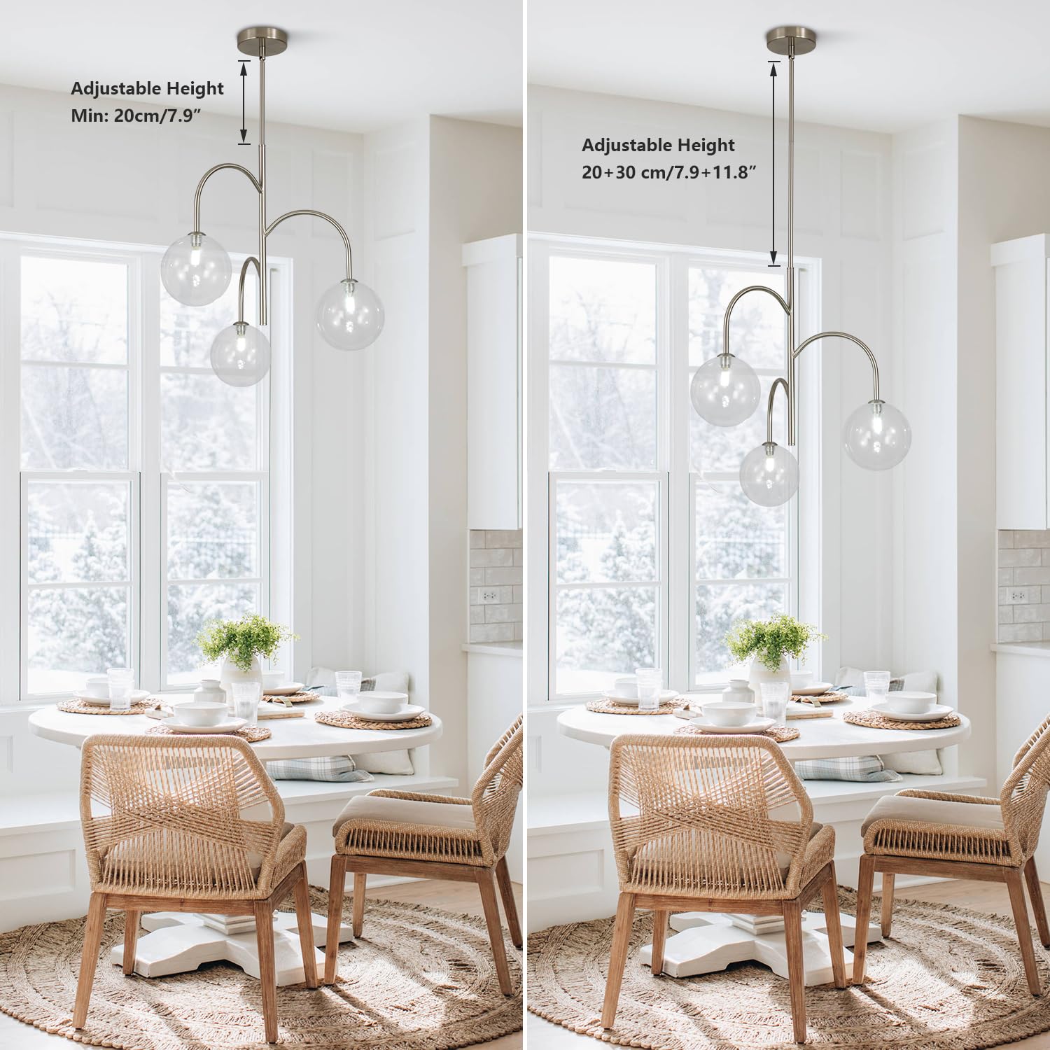 Flyrose 3-Light Brushed Nickel Sputnik Chandelier Modern Globe Pendant Light Fixture Bubble Glass Chandelier Lighting Contempora