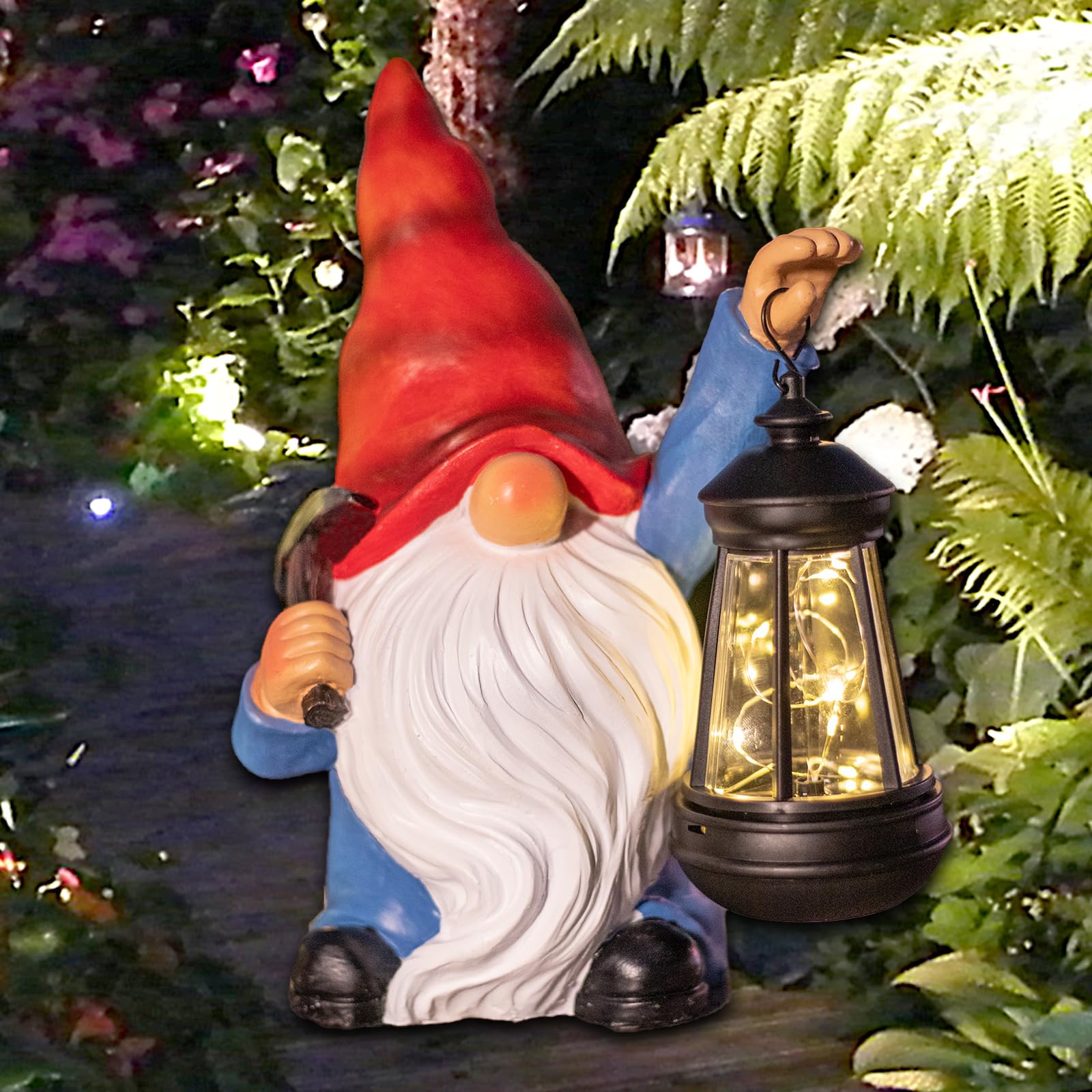 Halp·Ssfm Garden Gnome Statue Solar Light Outdoor Decorations Figurine With Lantern Led Shovel Sculpture Lawn Patio Yard Porch Outside Christmas Housewarming Gifts For Women Mom Grandma