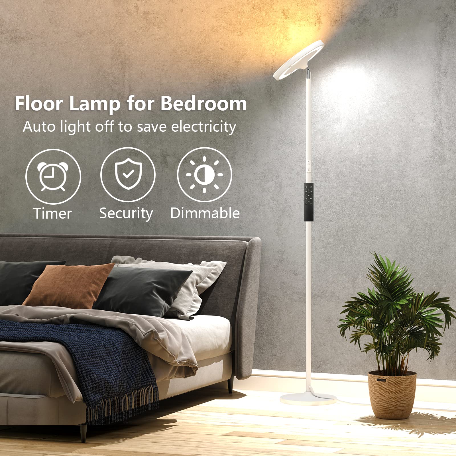 Keepsmile LED Floor Lamp with Remote, 36W 2600LM, Modern Multicolor Dimmable, White, Model KS.FF.A.024W.FC.001