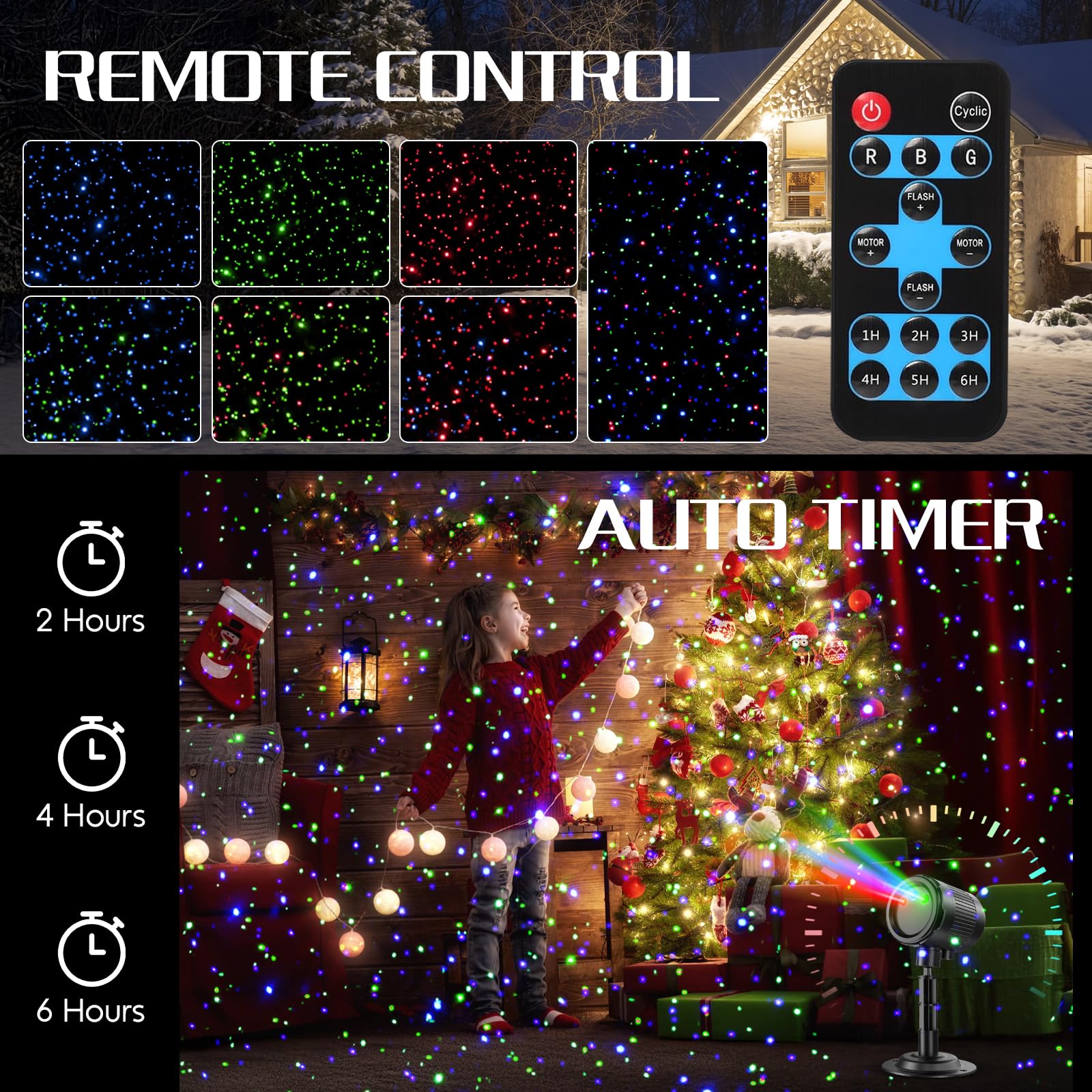 Christmas Projector Lights Outdoor, 3 Color Firefly Light Show, Ip65 Waterproof Light Projector Outdoor With Remote Control And