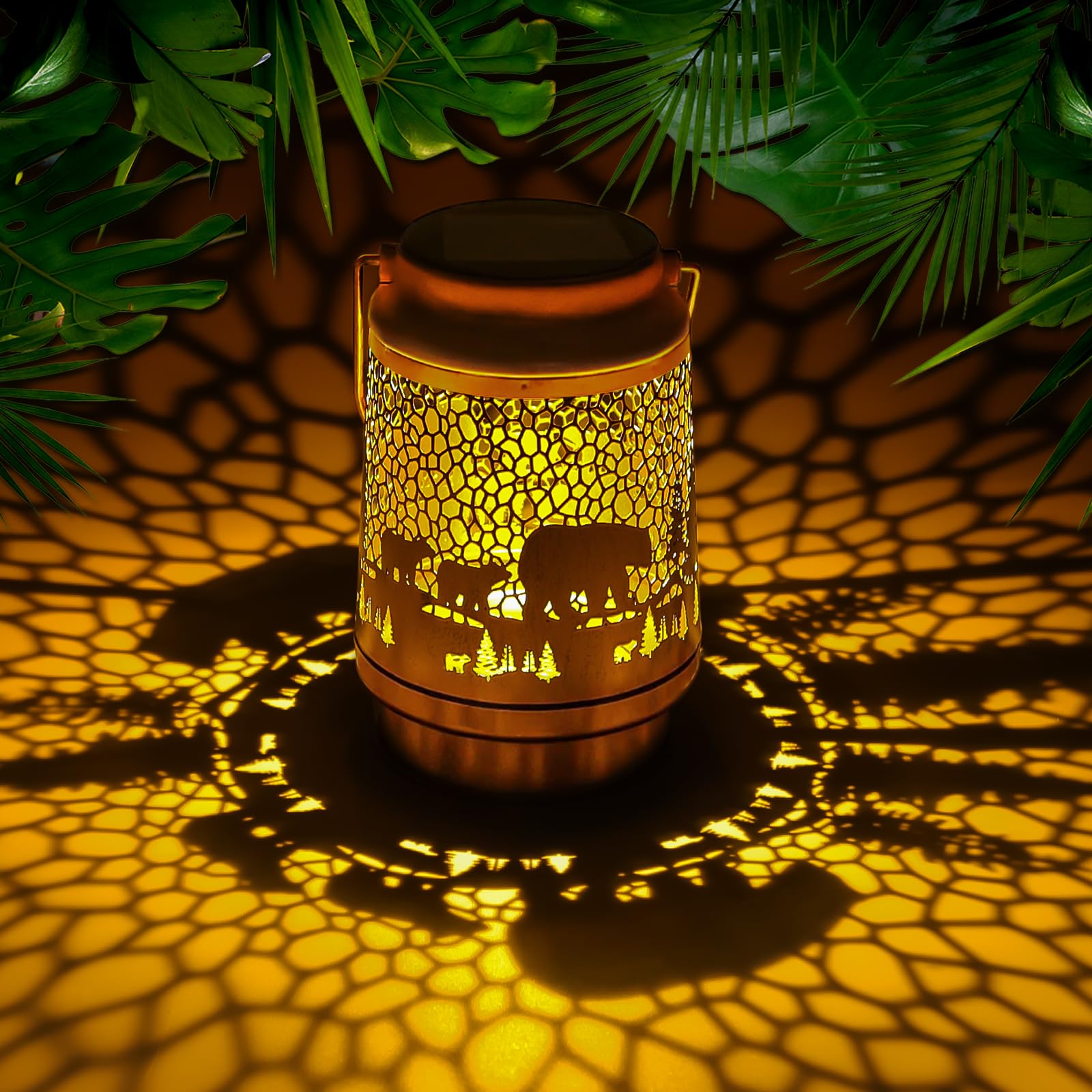 Riletese Bear Birthday Gifts for Women Mom Grandma, Solar Lanterns Outdoor Waterproof Garden Decor Hanging Lantern Lights, Metal