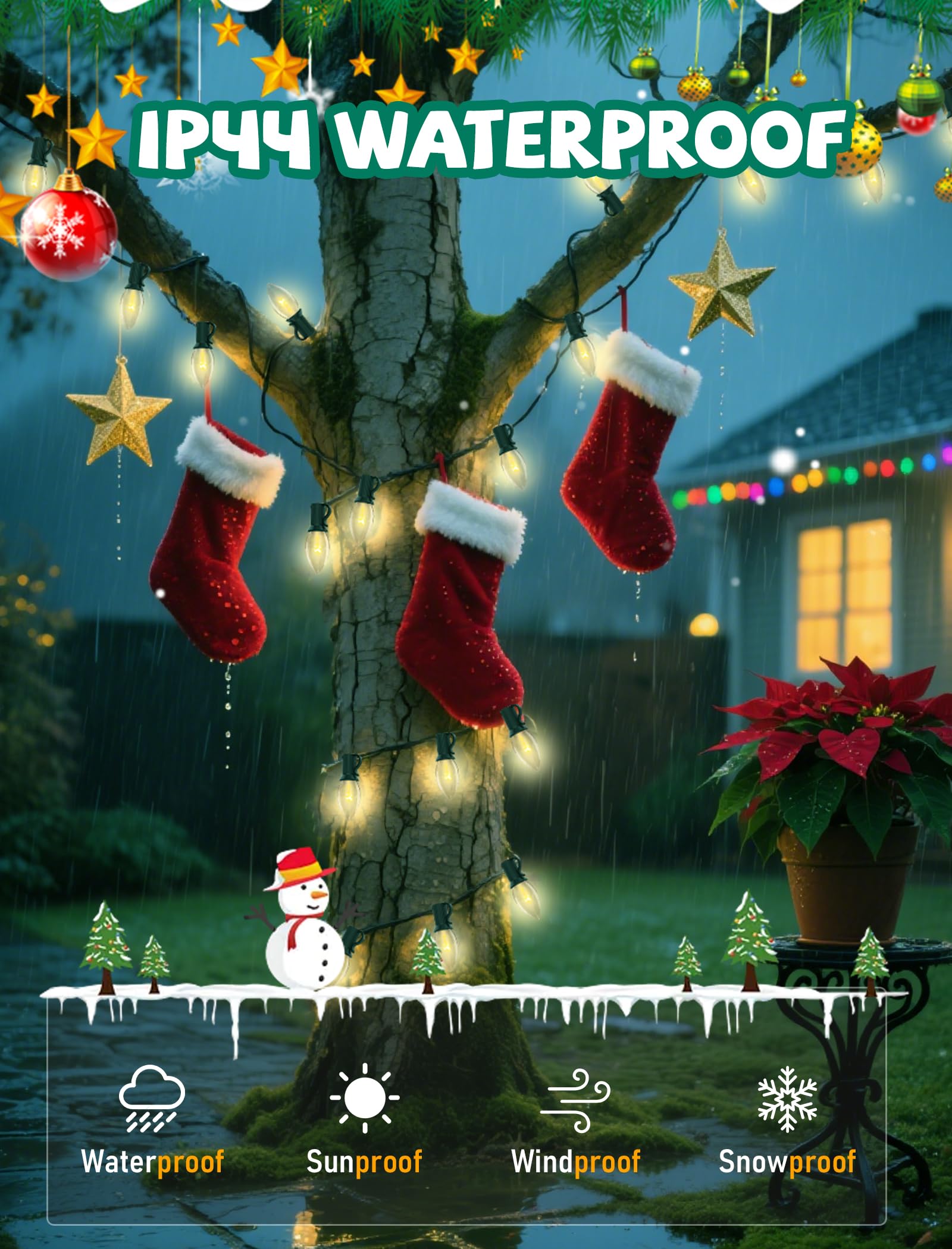 Xingzd 25Ft Clear Christmas Lights Outdoor  C7 Vintage String Lights With 25 Clear Incandescent Bulbs  Hanging Patio Lights For Porch Roofline Christmas Tree Garden Pathway Indoor Decor  Green Wire