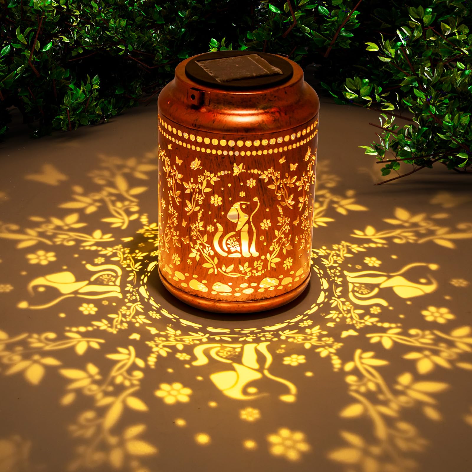 YISITEONE Dog Outdoor Solar Lantern, Waterproof Metal Hanging Light, Brown, Model ES04250400000