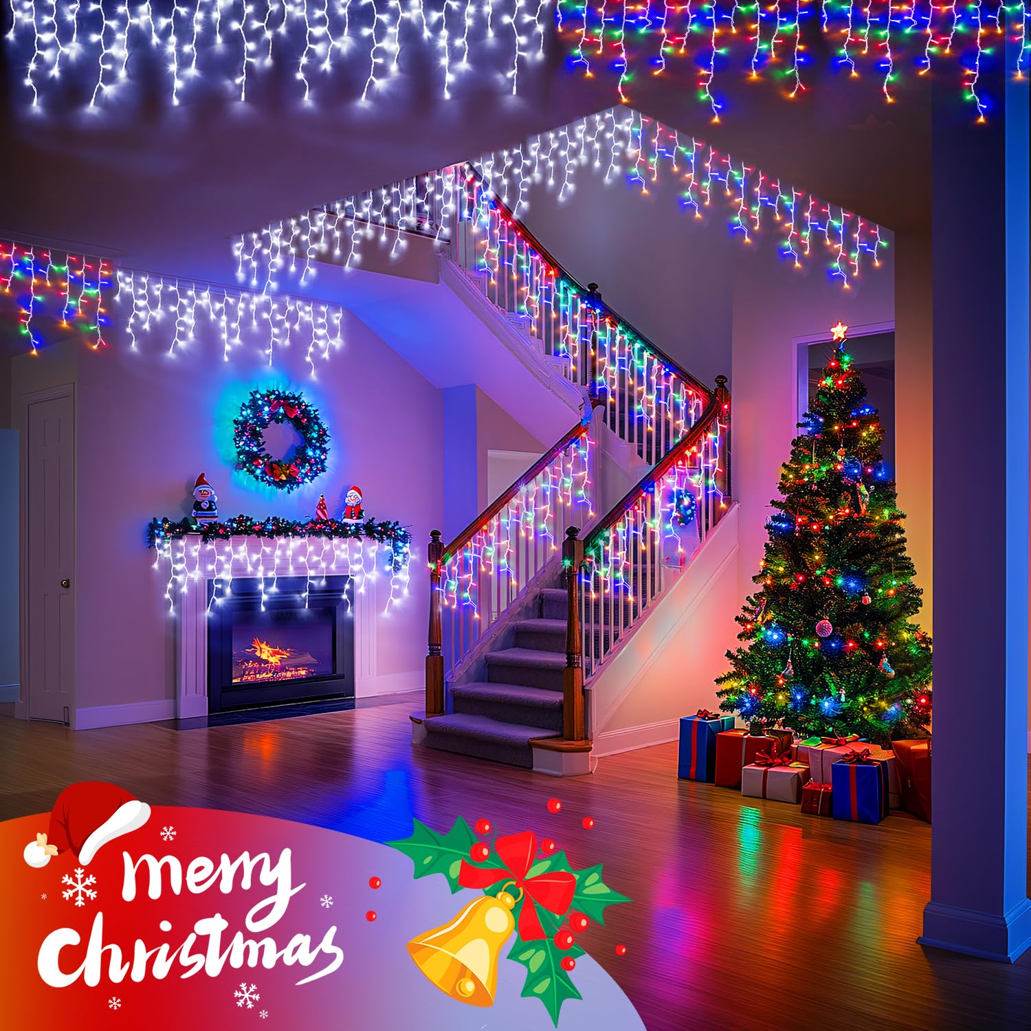 Jmexsuss Color Changing Lights Outdoor Waterproof,400 Led Christmas Icicle Lights With Remote, White To Multicolor Icicle Lights