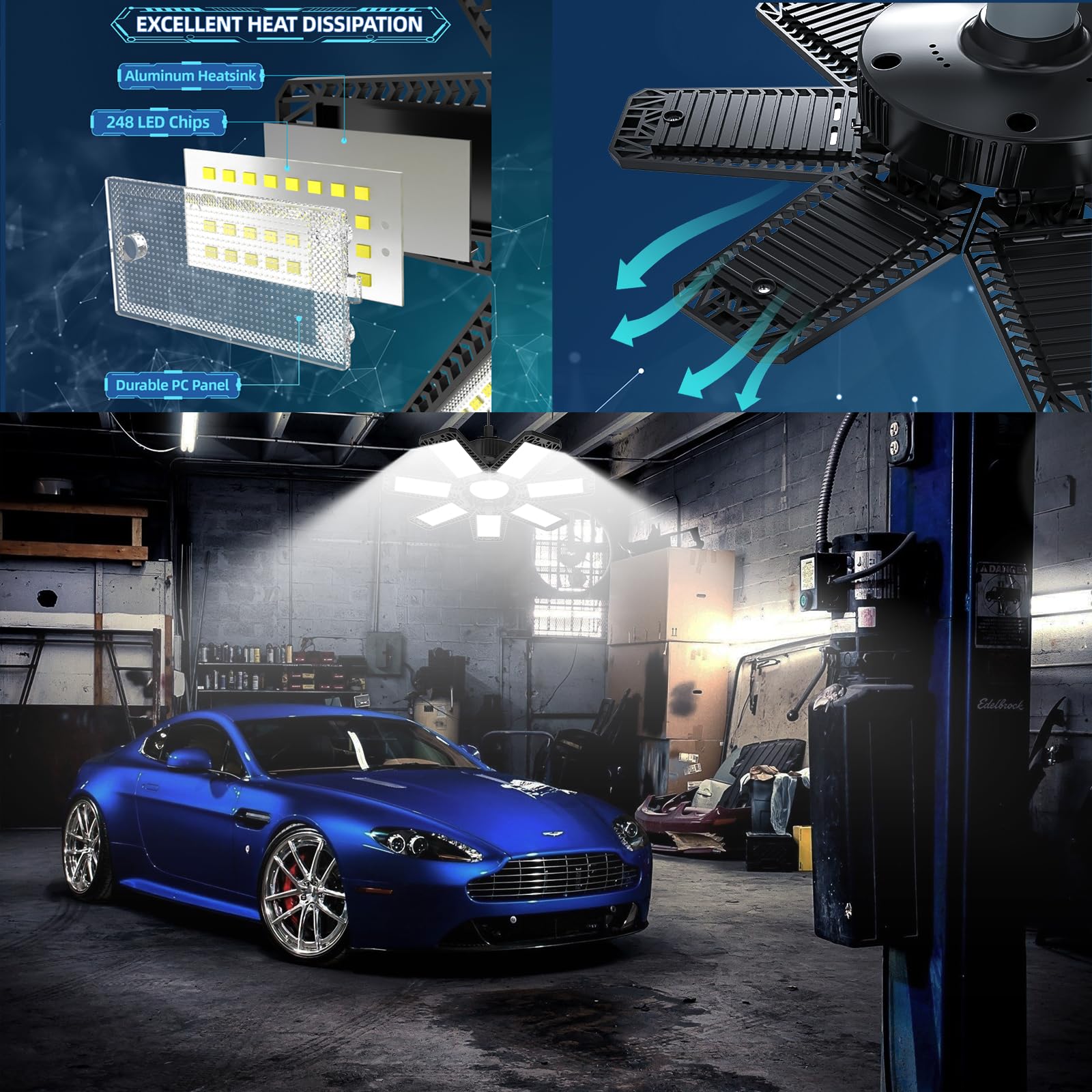 Iskydraw 200W Led Garage Light 8 Pack, Garage Lights Ceiling Led 20000Lm With 7+1 Deformable Garage Led Lights, Led Garage Ceili