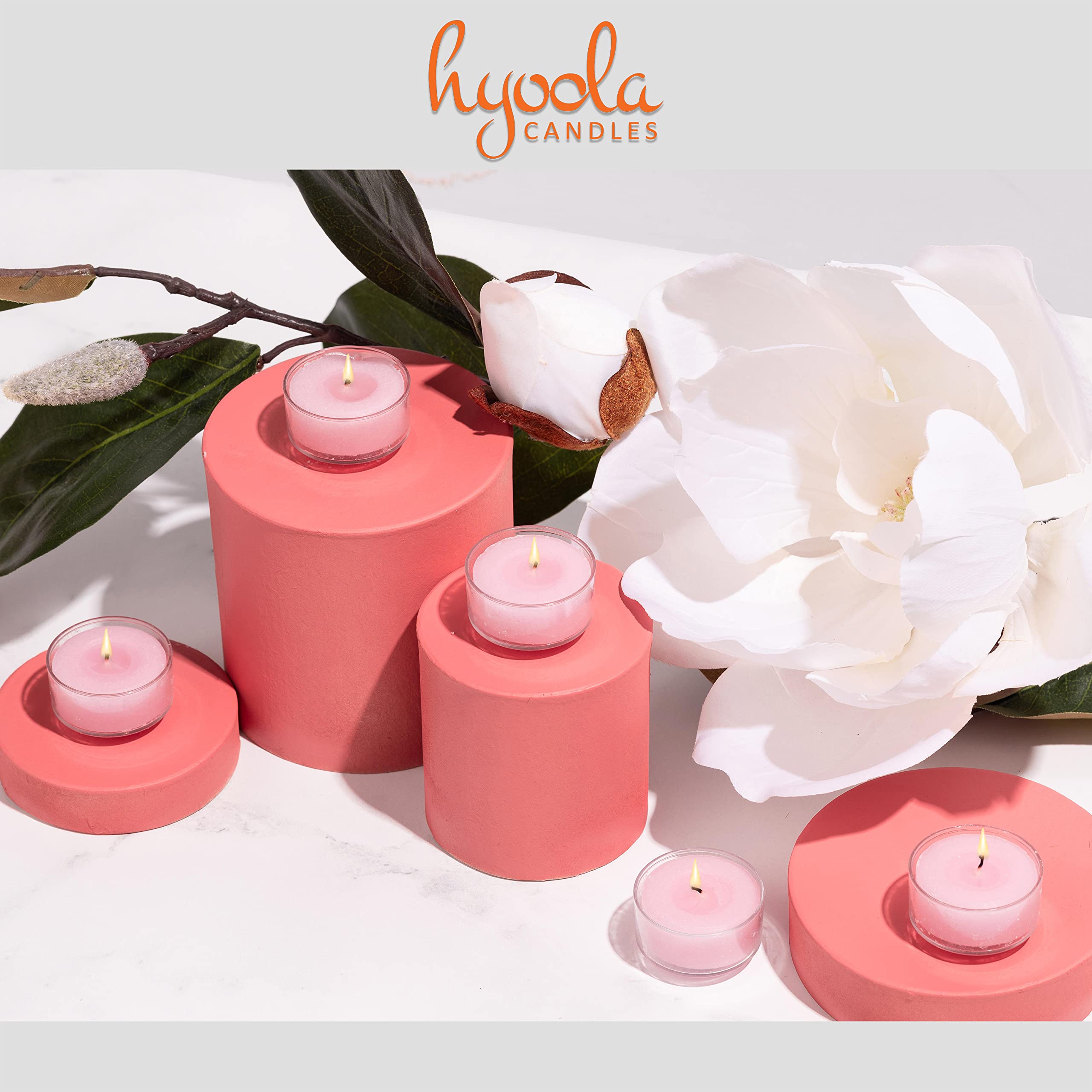 Hyoola Scented Tealight Candles - Clear Cup - Magnolia Tealight Candles Scented - 6 Hour Burn Time - 15 Pack - European Made