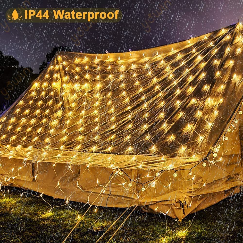 weillsnow 198 LED Outdoor Net Lights, 9.8ft x 6.6ft, Warm White, Connectable, 8 Twinkle Modes, Model HB-198WCOI