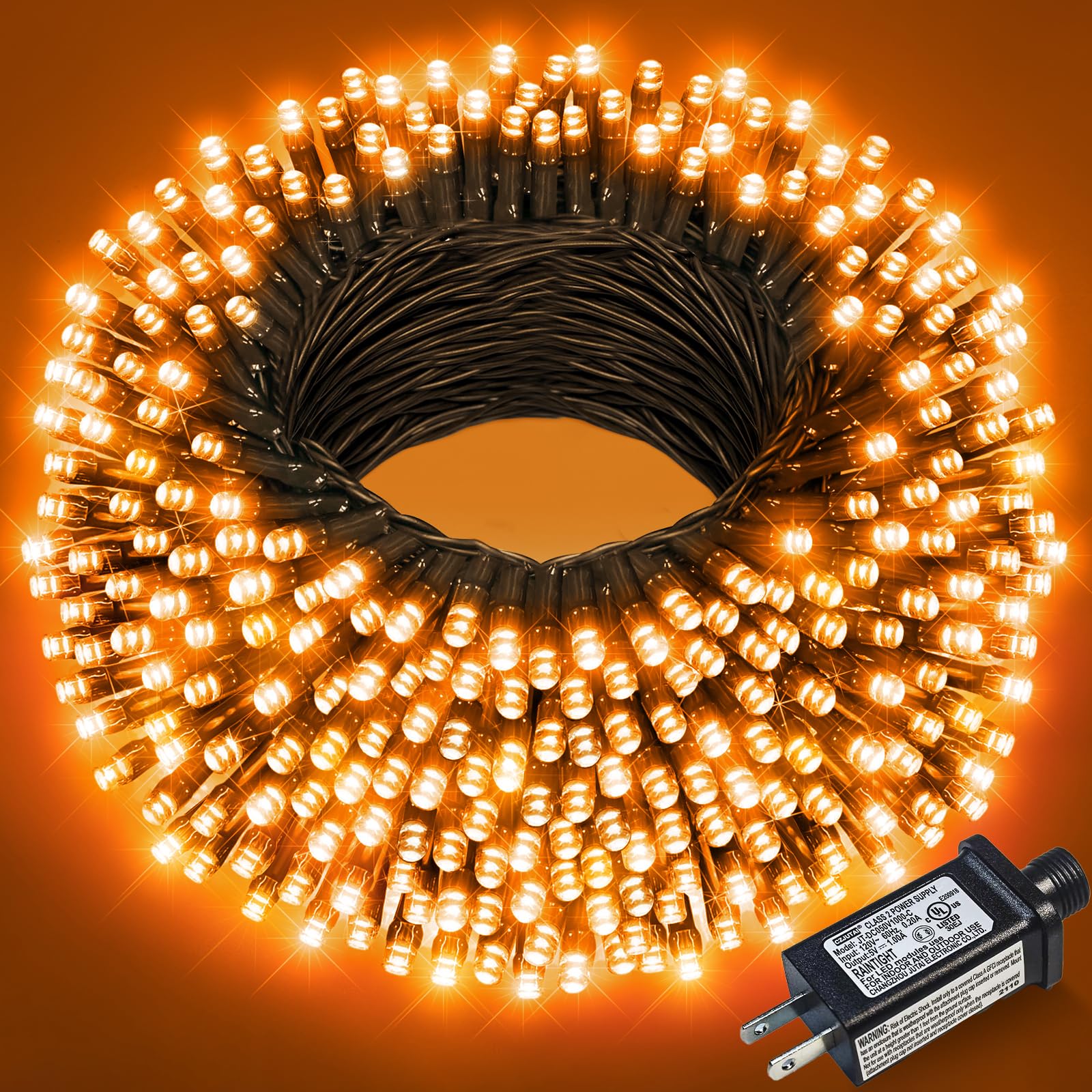 Nielfoi Orange Halloween String Lights, 200 LED, 66FT, Waterproof, 8 Modes, Green Wire for Indoor/Outdoor Decorations