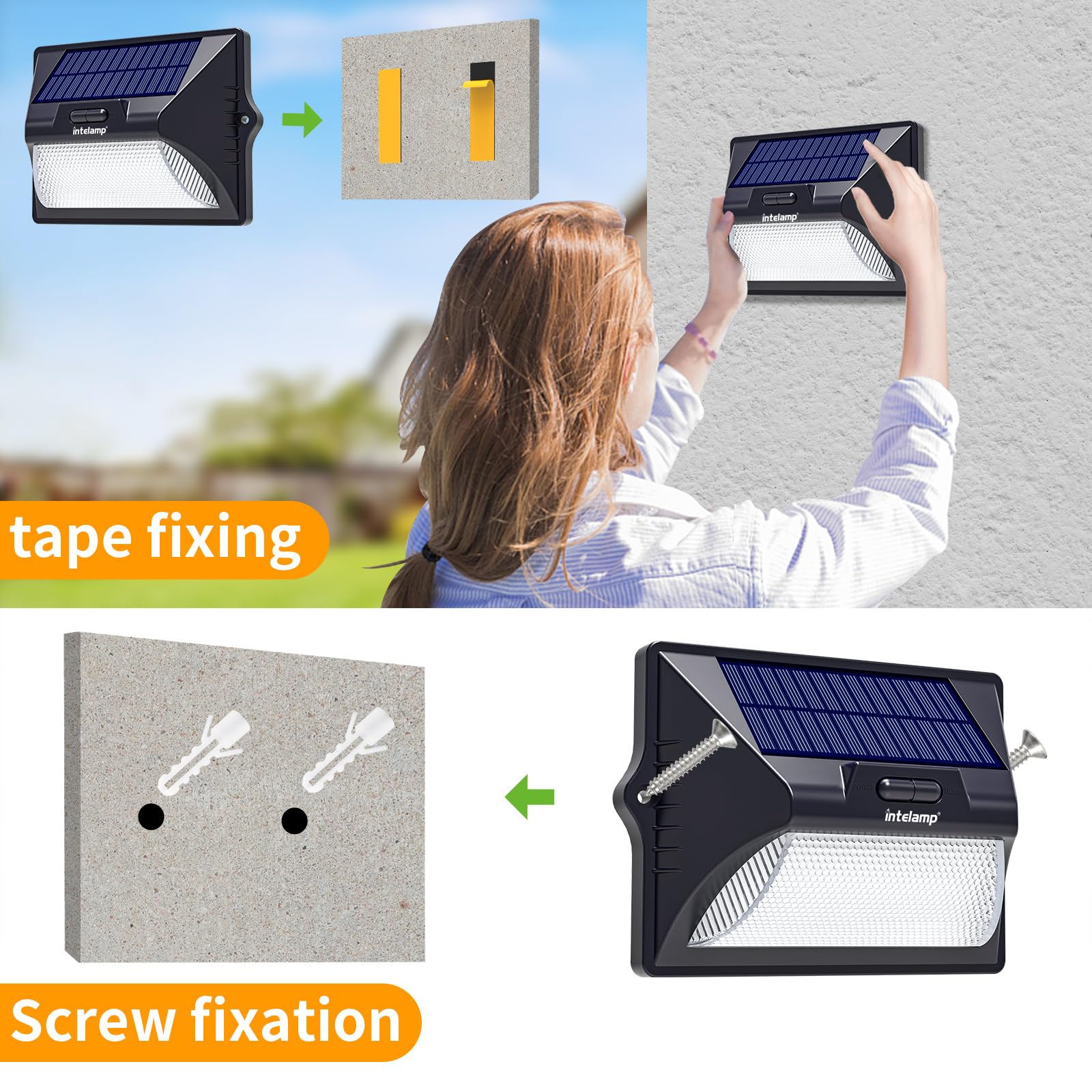 Intelamp Solar Fence Lights Outdoor, 2 Packs 9 Colors & Rgb Color Changing Deck Lights Waterproof, Solar Powered Led Wall Lighti