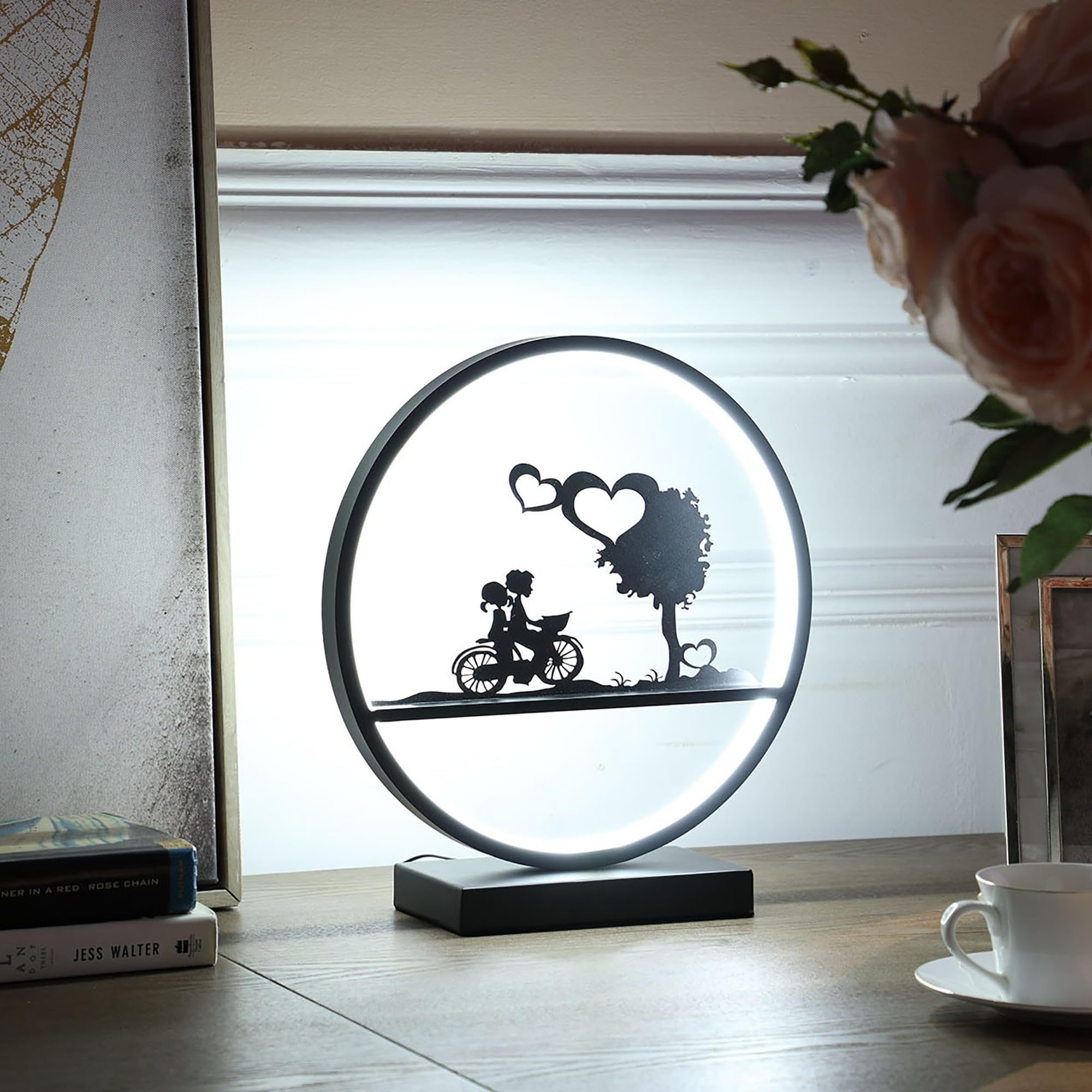 ORE International LED Accent Table Lamp - 13-Inch Girl and Boy on Bicycle - Matte Black