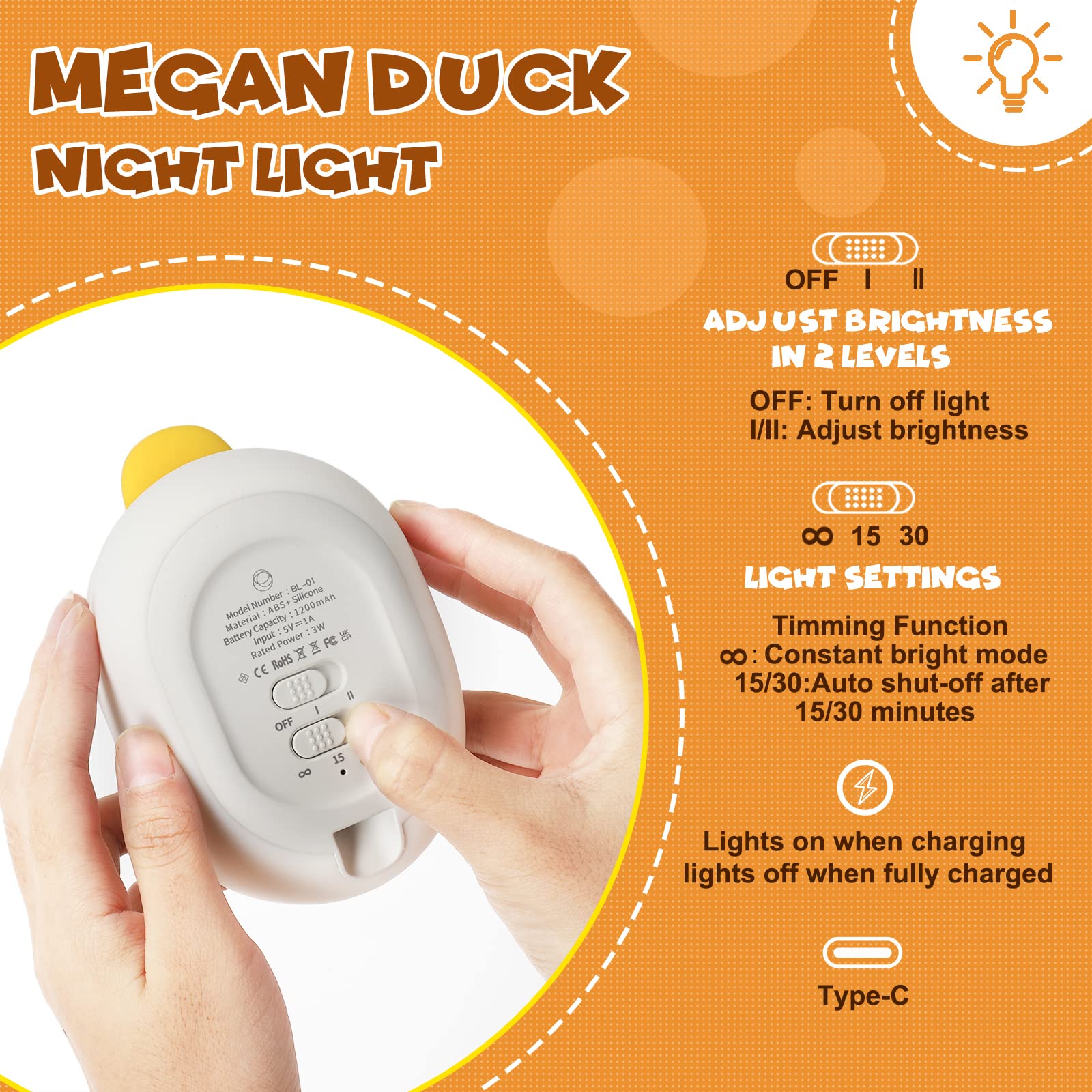 booborny Night Lights for Bedroom Cute Lamp LED Duck Kawaii Lamp Silicone Nursery Night Light and Toddler Animal Night Lights