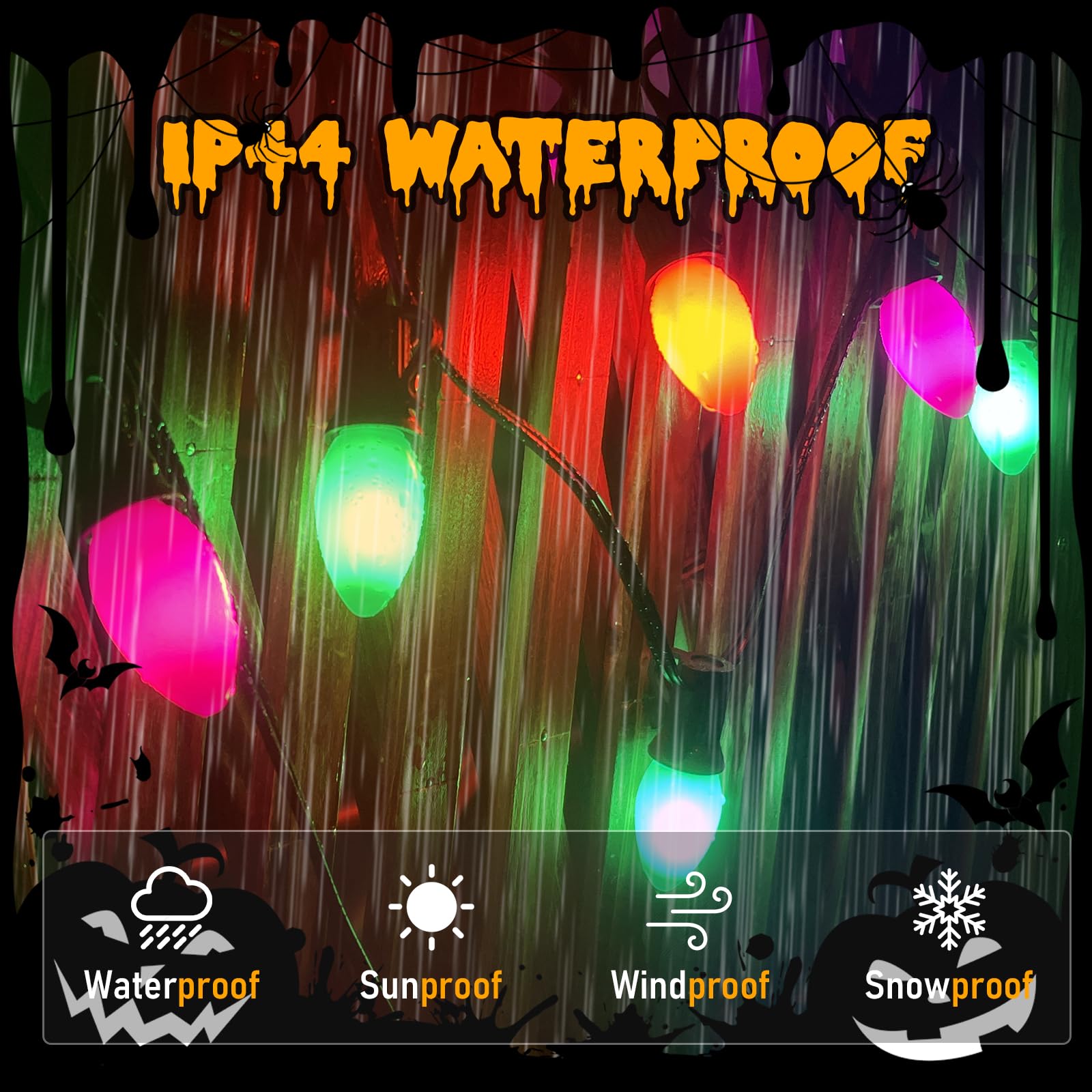 GOOTHY C7 LED Christmas Lights, 25Ft, 27 Bulbs in Orange, Green & Purple for Outdoor Holiday Decorations