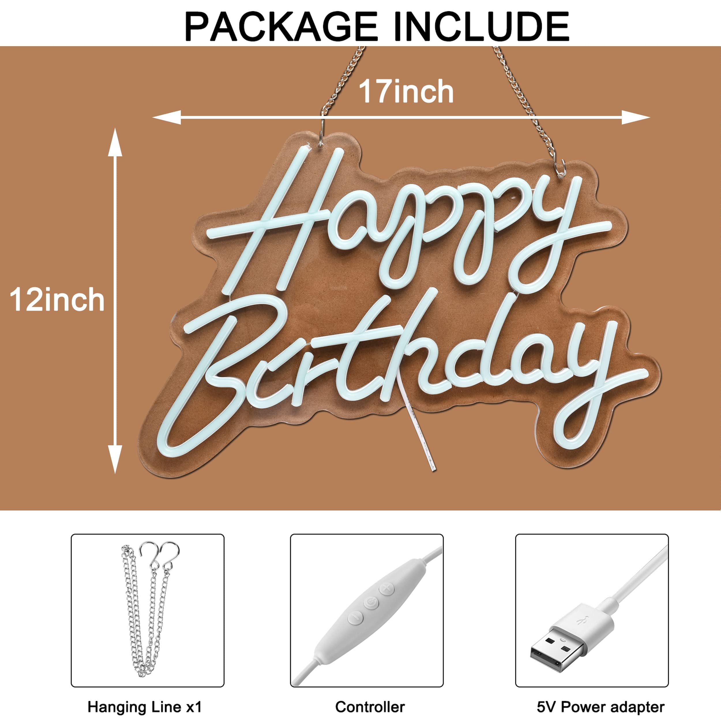 Neonhonba Happy Birthday Neon Sign, Dimmable, Glass, 17x12 inches, Blue